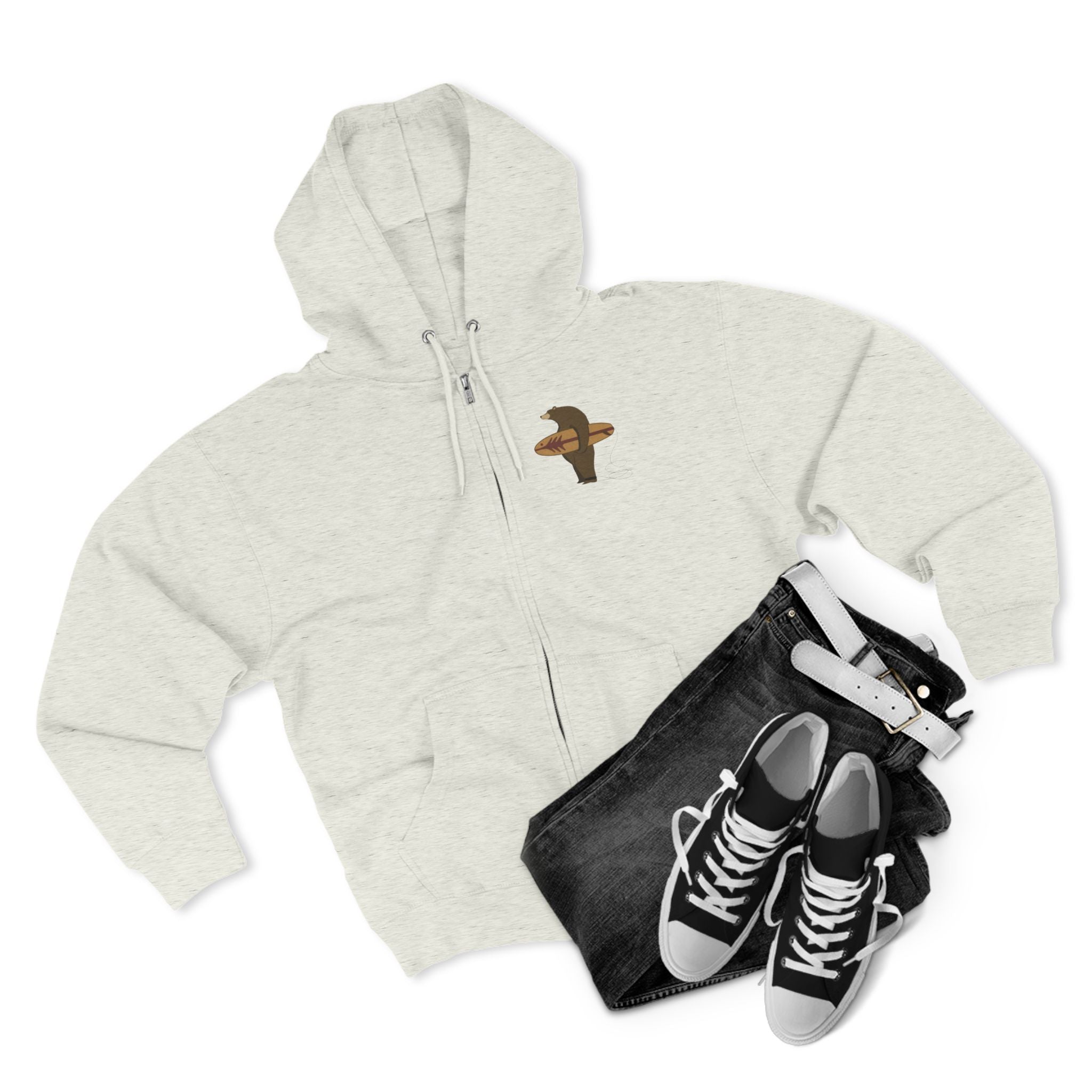 Surfing Grizzly Bear Zip Hoodie