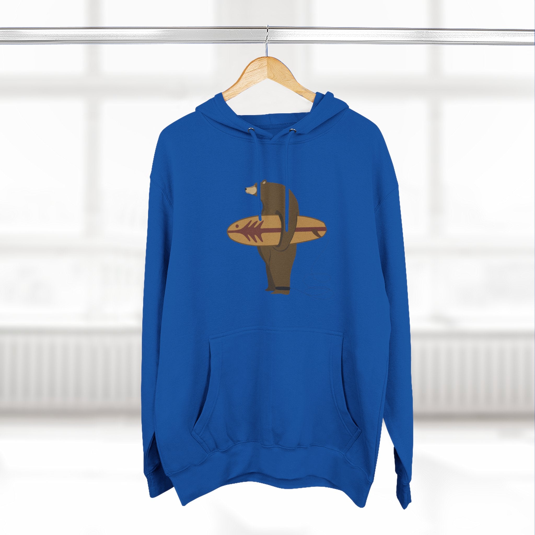 Surfing Grizzly Bear Fleece Hoodie by Fabian Lavater