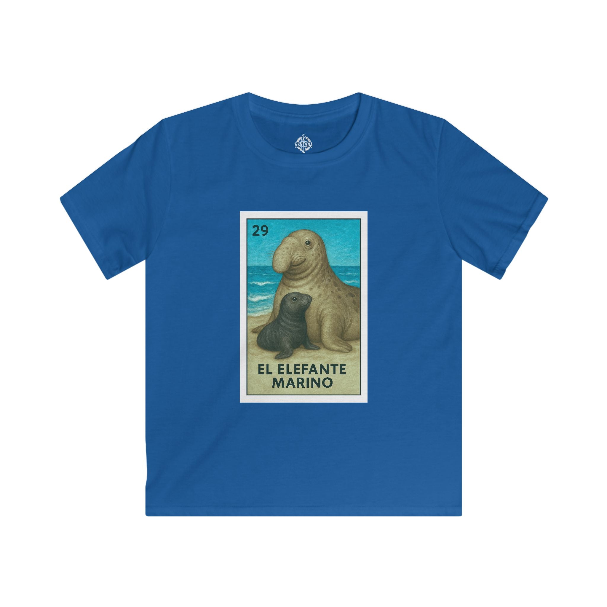 Elephant Seal Lotería Kids - Soft Style U.S. Cotton T-Shirt (El Elefante Marino)
