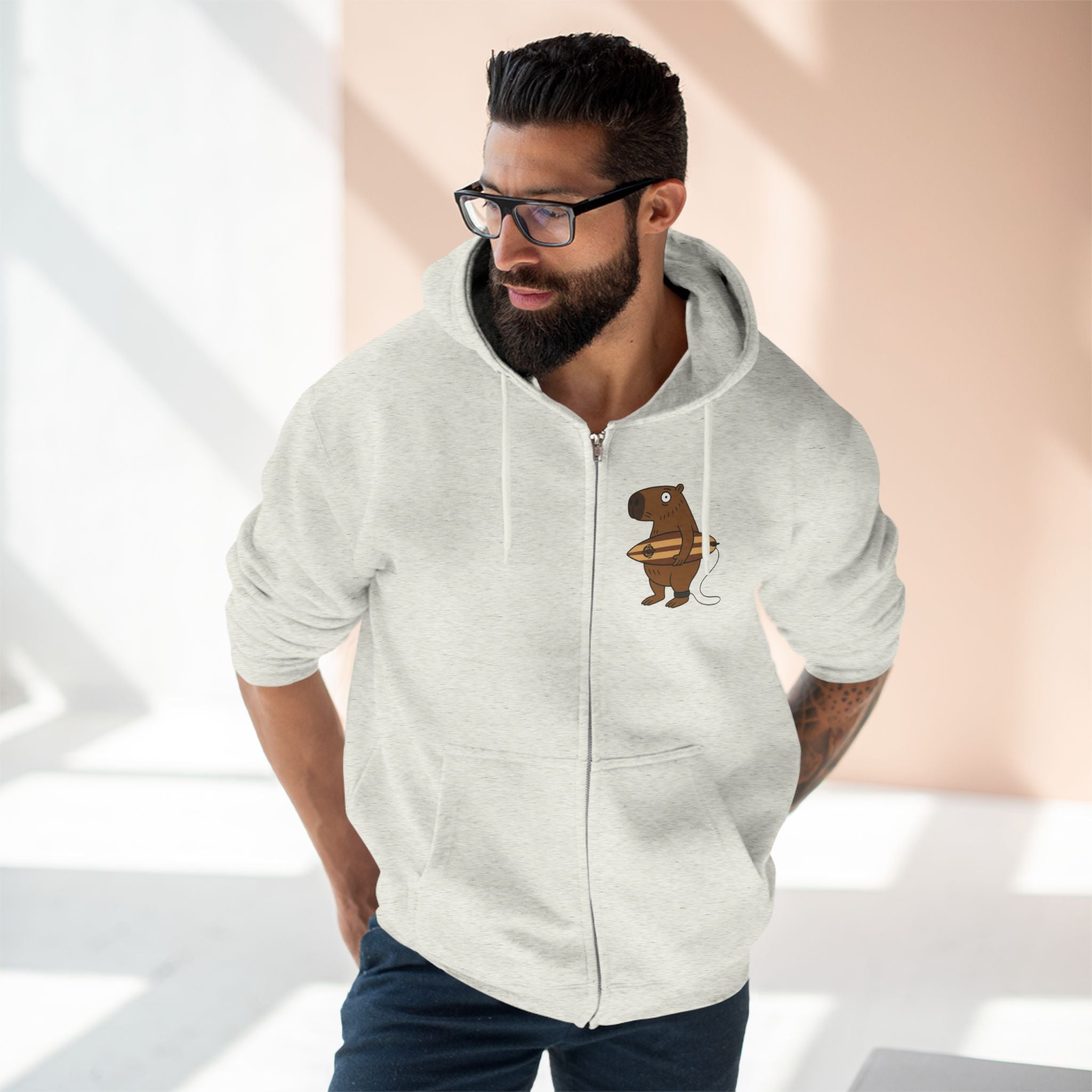 Capybara Surfer Zip Hoodie