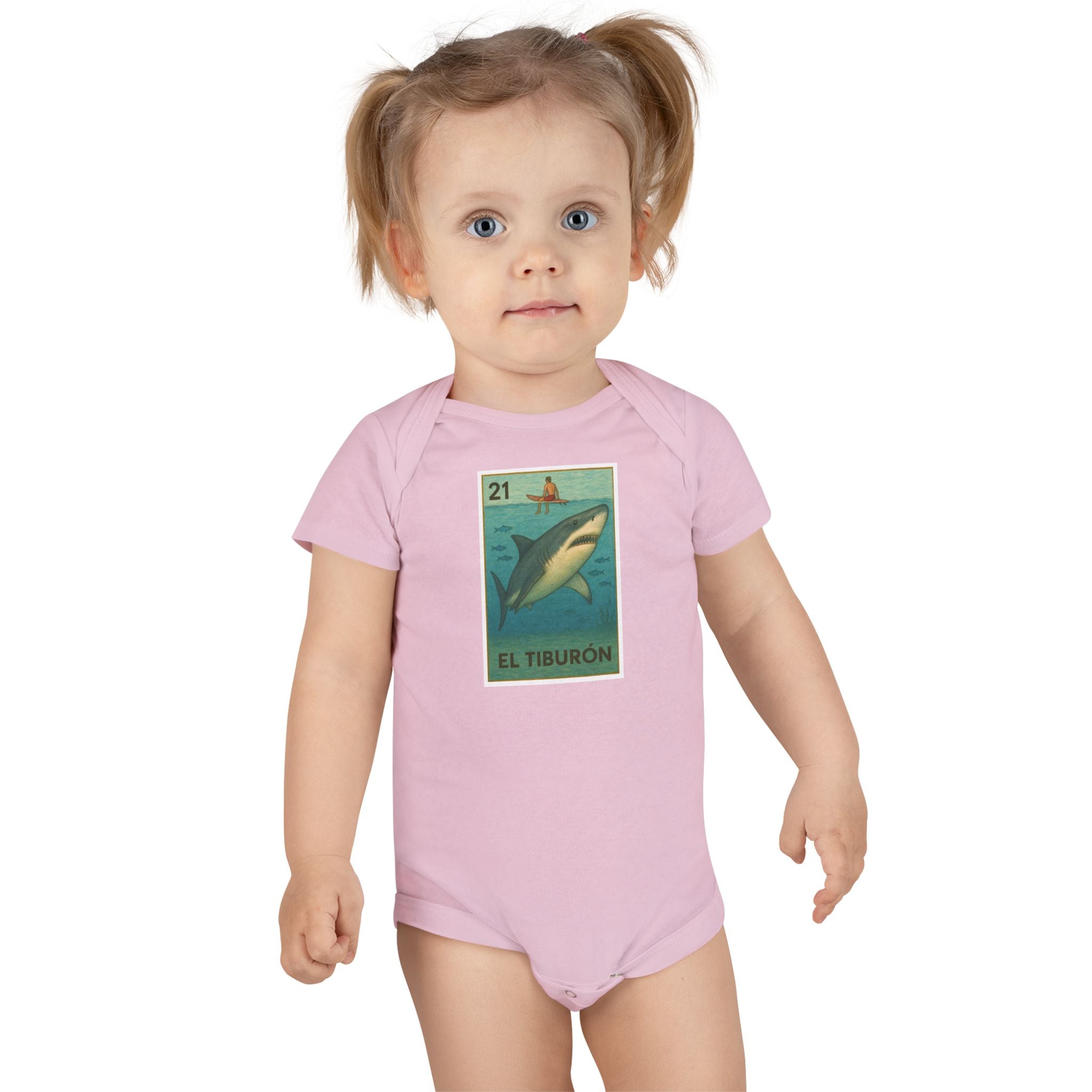 Shark Lotería baby cotton onesie image 16