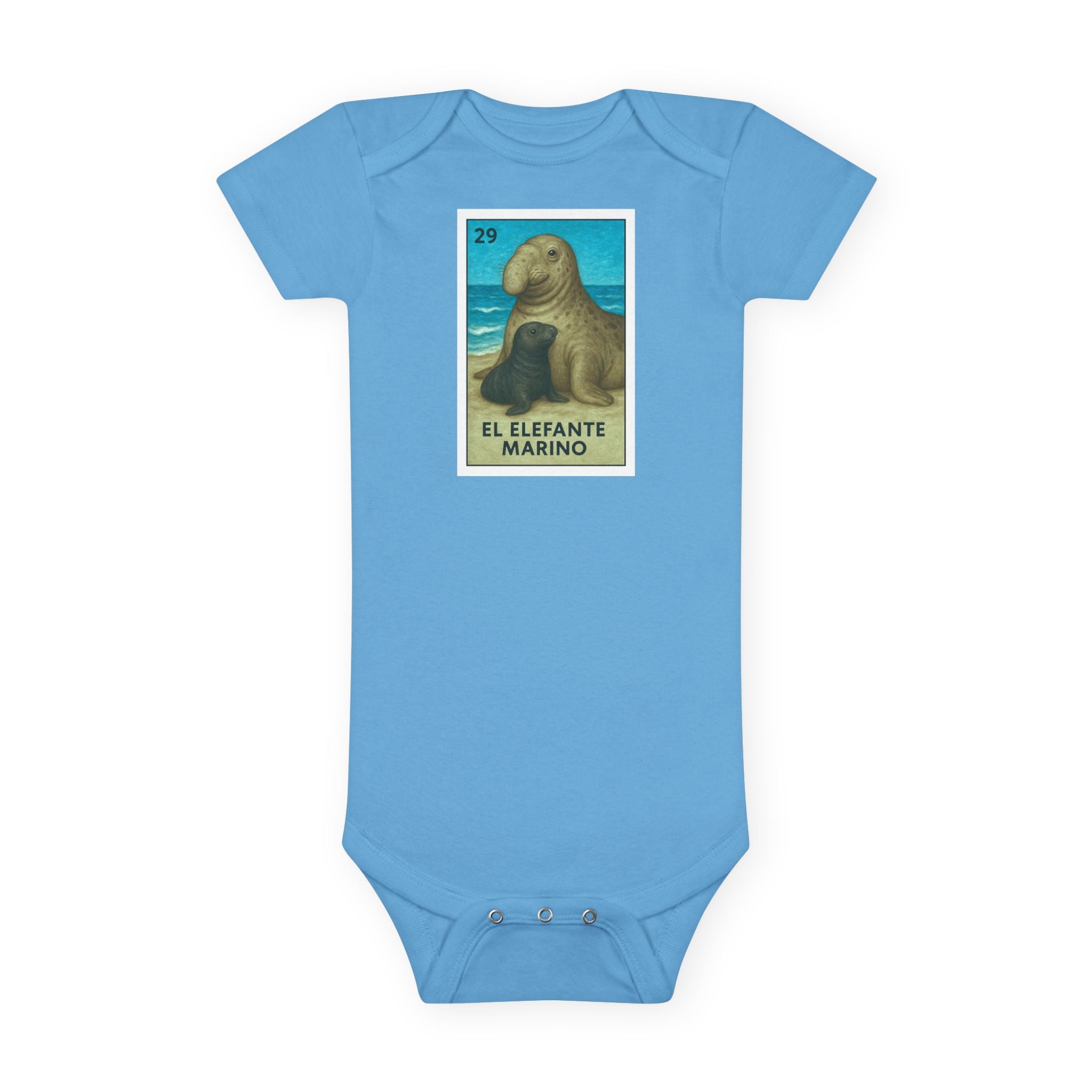 Elephant Seal Lotería baby cotton onesie image 1