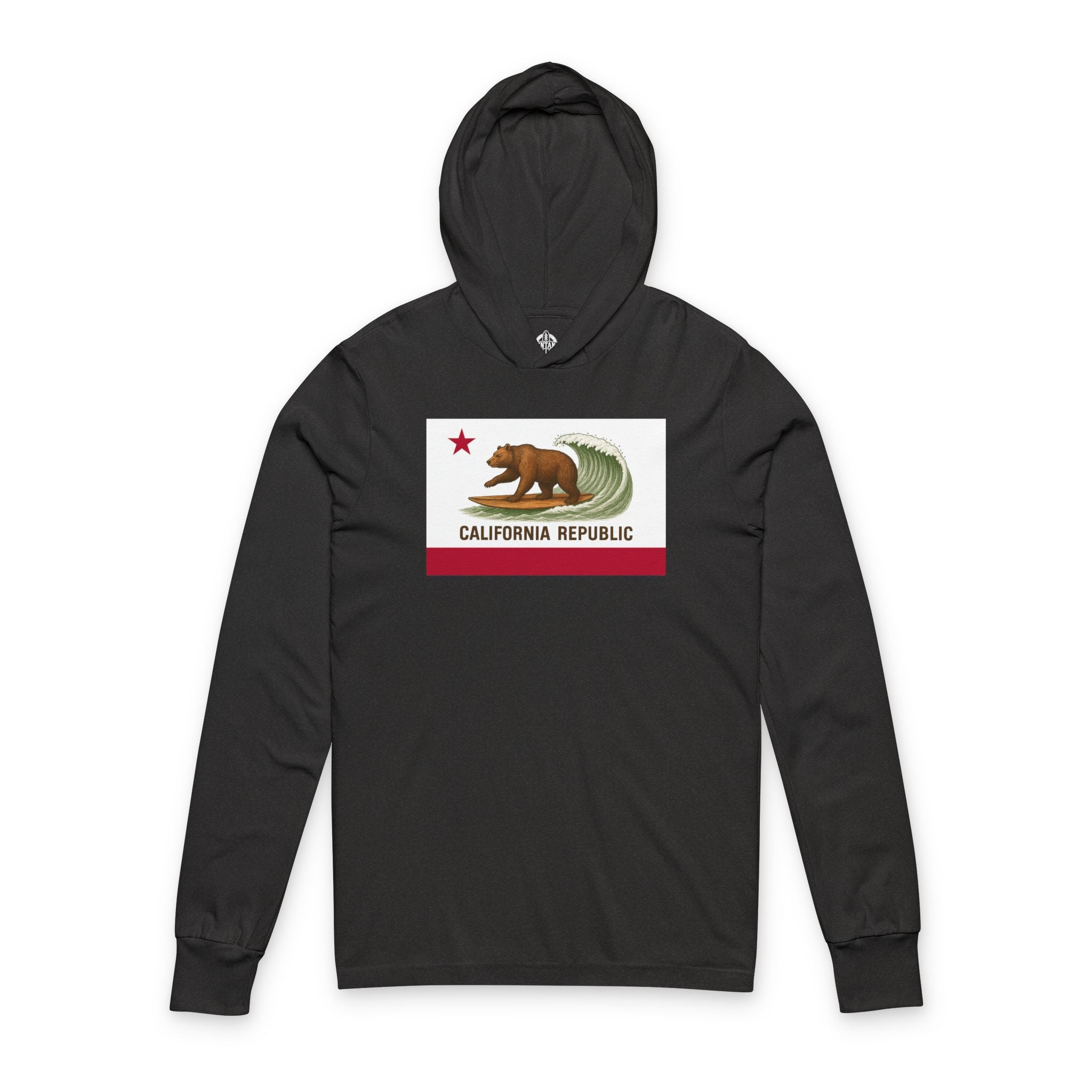 California Surfing Bear Flag Unisex - Cotton Long Sleeve Hooded T-Shirt