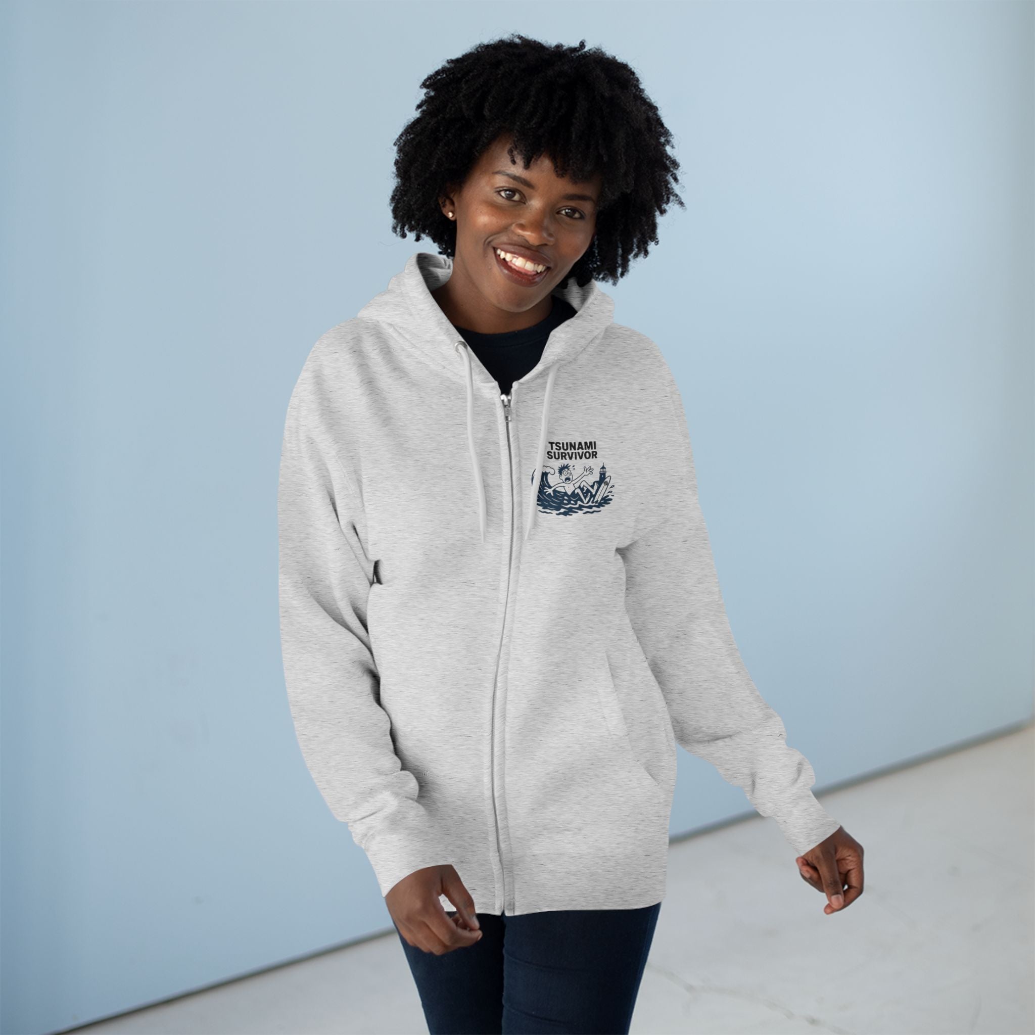 Tsunami Survivor Unisex - Zip Cotton Blend Fleece Hoodie