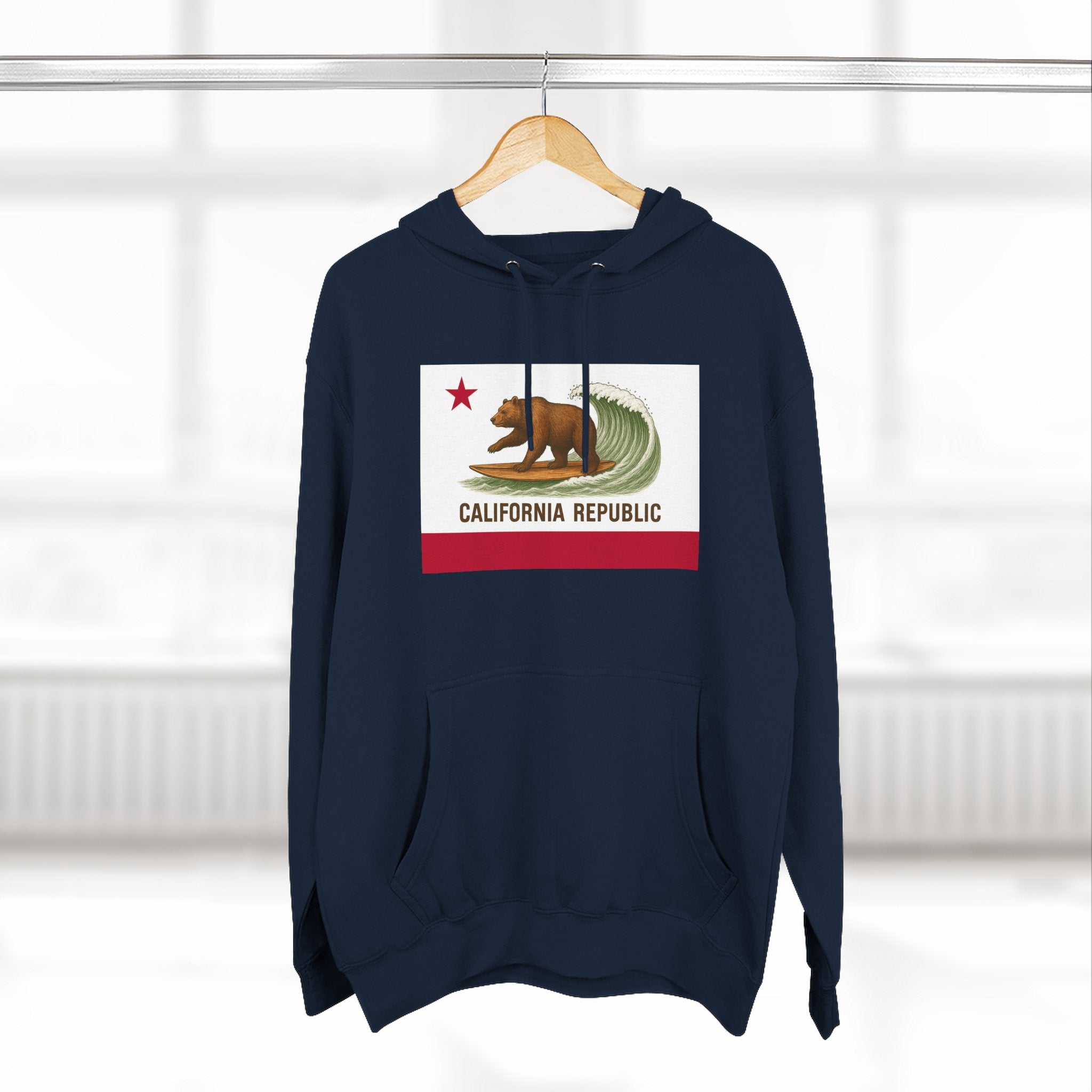 California Surfing Bear Flag Fleece Hoodie