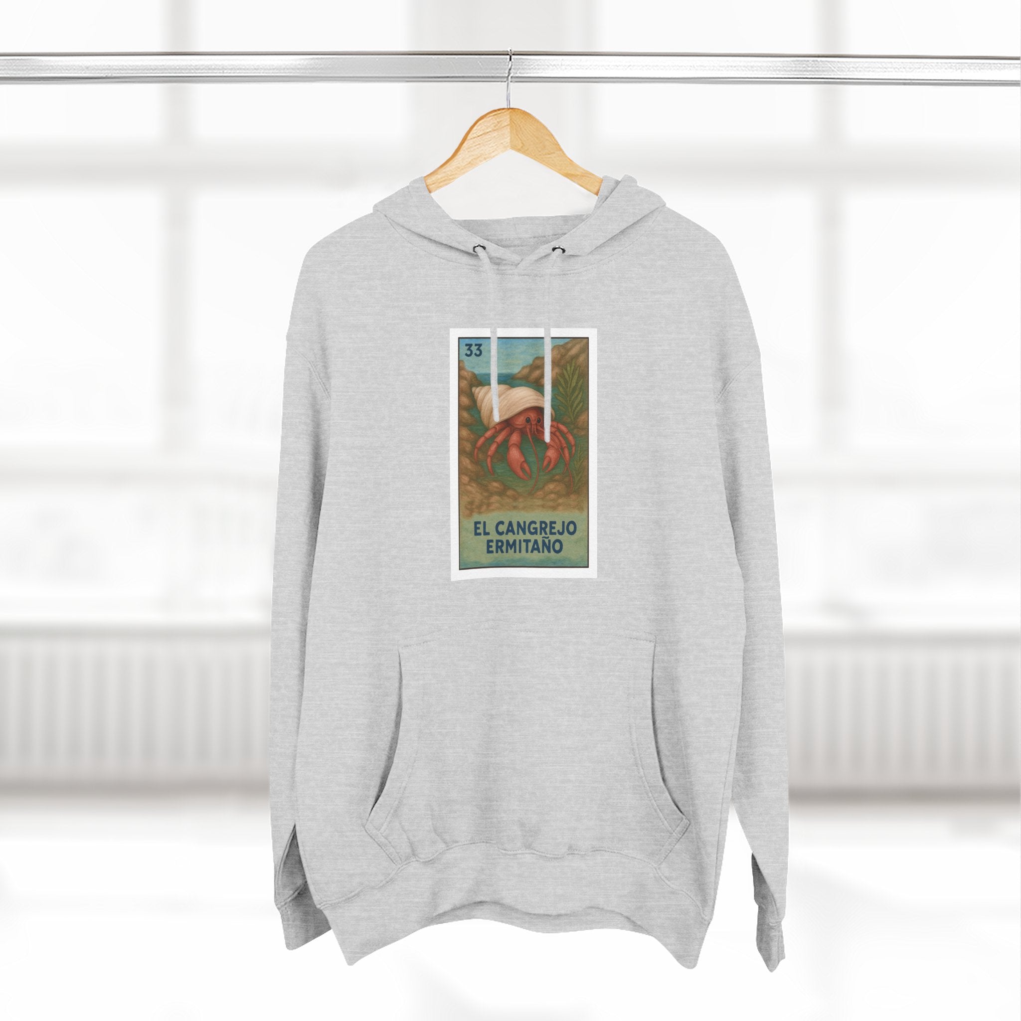 Hermit Crab Lotería Unisex - Pull-Over Cotton Blend Fleece Hoodie (El Cangrejo Ermitaño)