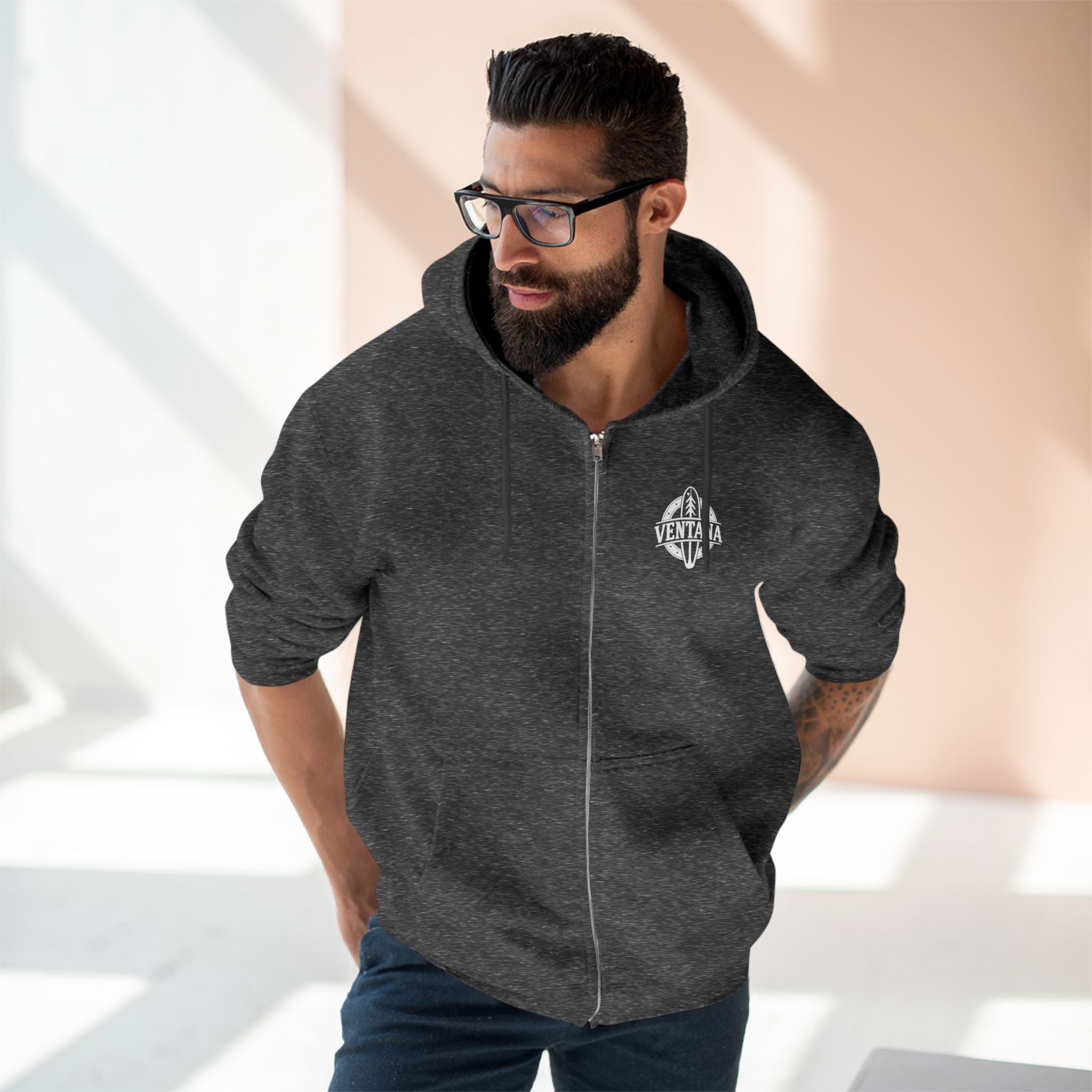 Ventana Treefish Logo Unisex - Zip Cotton Blend Fleece Hoodie