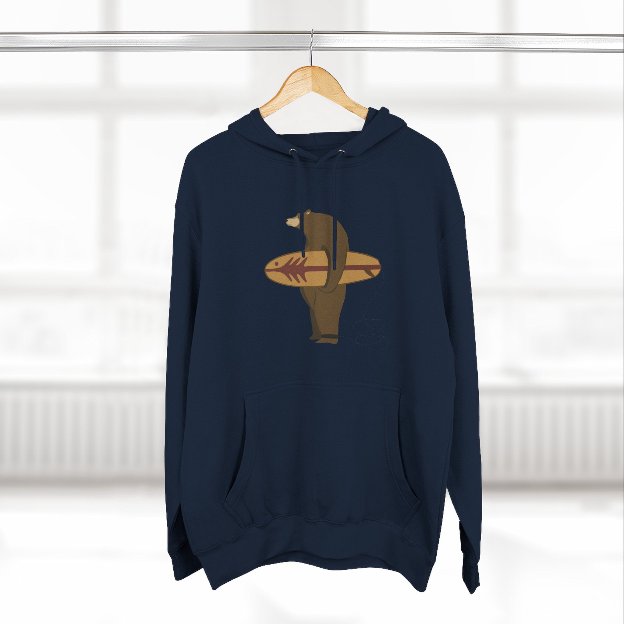 Surfing Grizzly Bear Fleece Hoodie by Fabian Lavater
