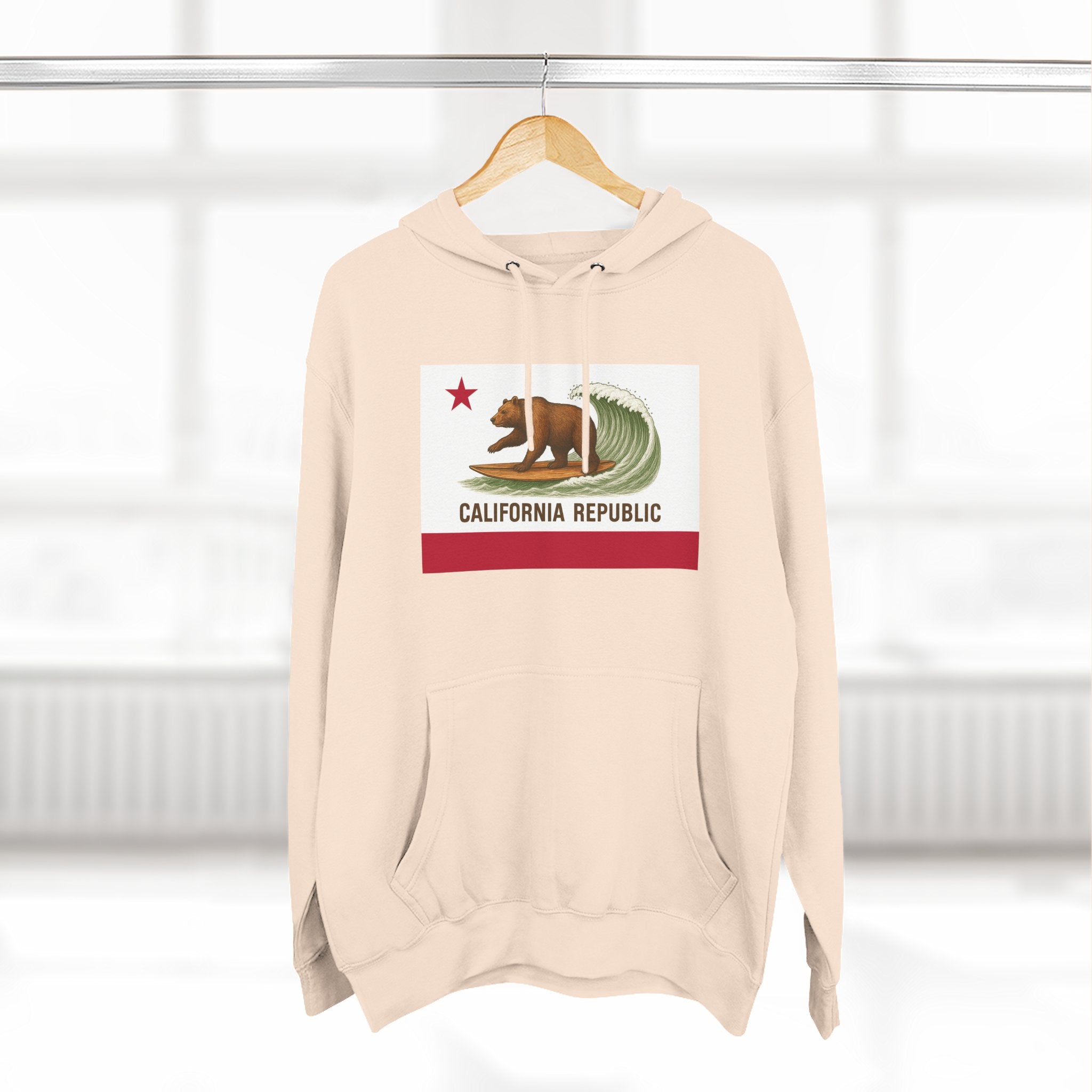 California Surfing Bear Flag Fleece Hoodie