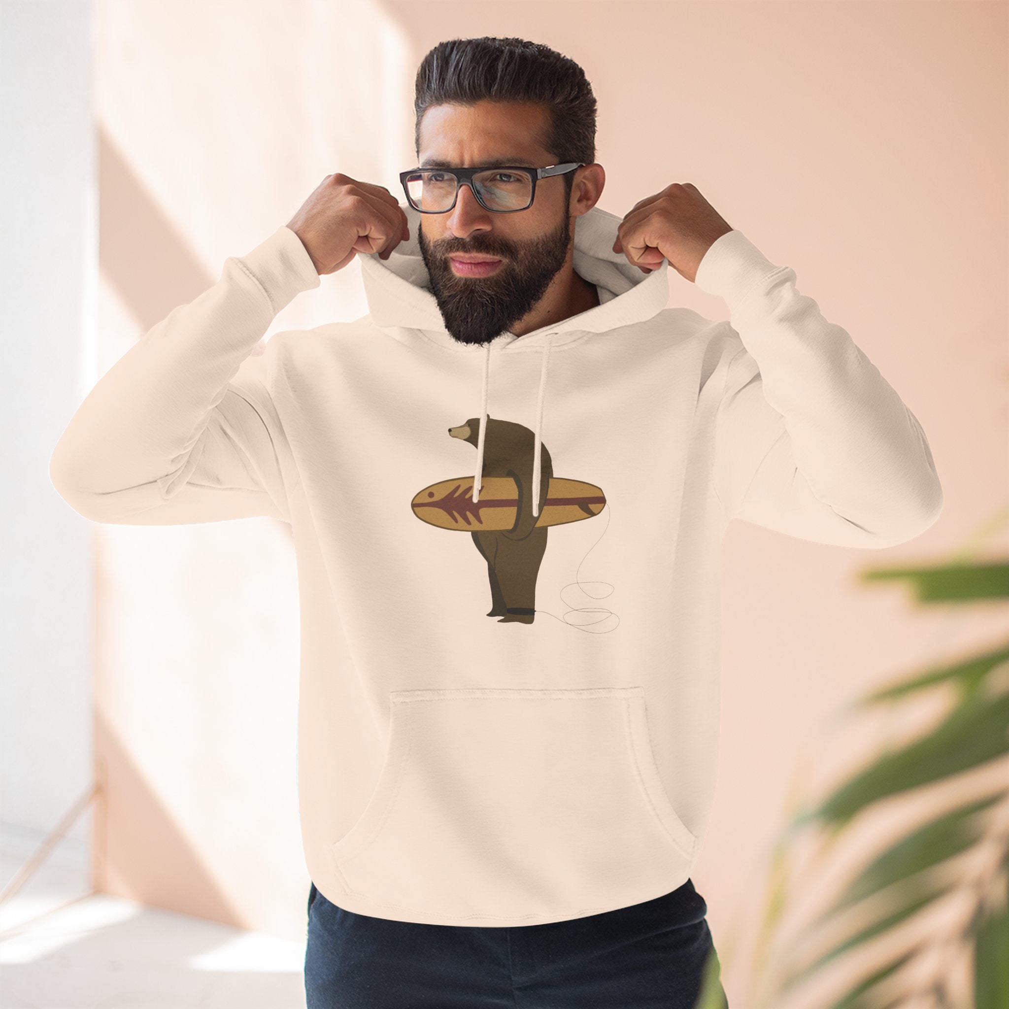 Surfing Grizzly Bear Fleece Hoodie by Fabian Lavater
