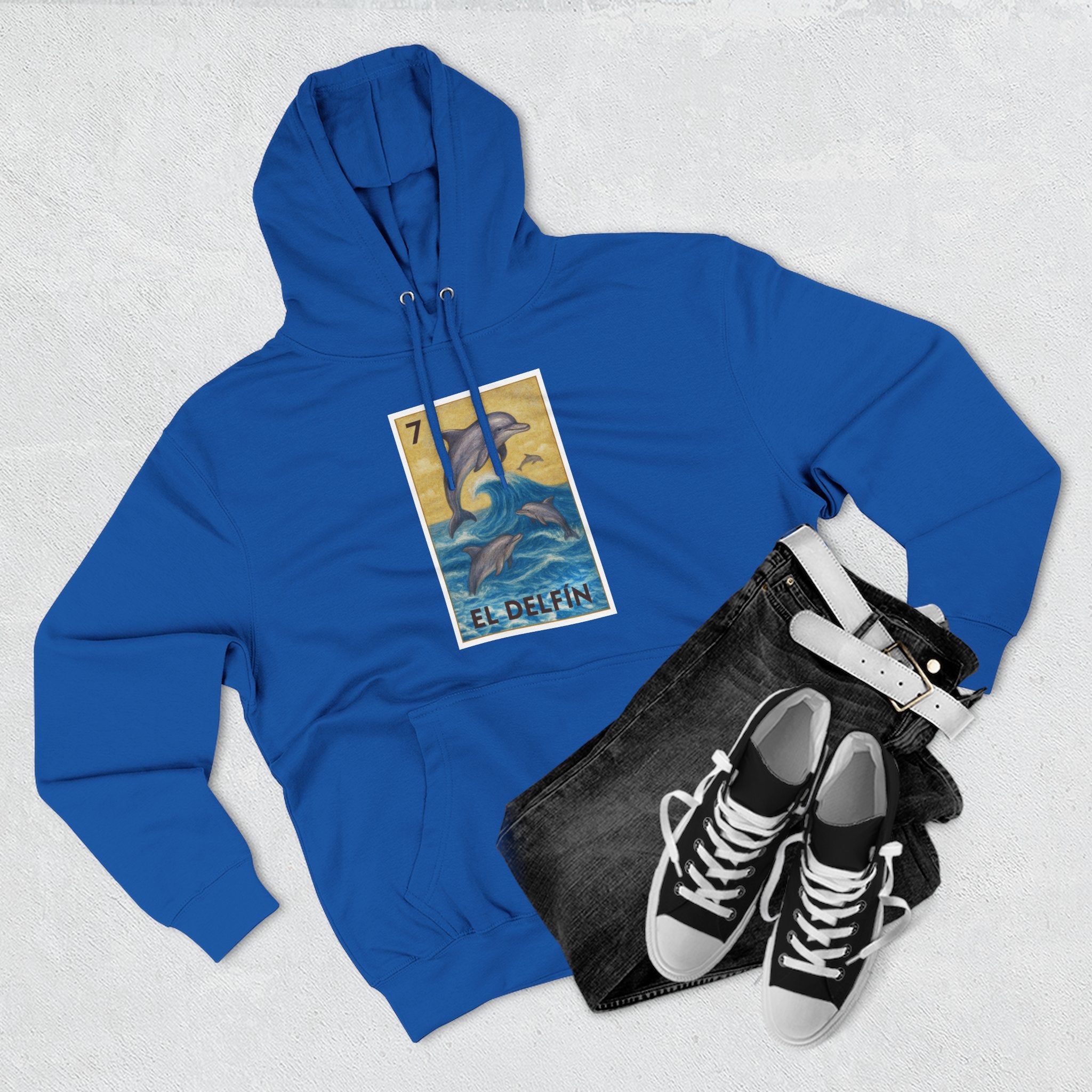 Dolphin Lotería Unisex - Pull-Over Cotton Blend Fleece Hoodie (El Delfín)