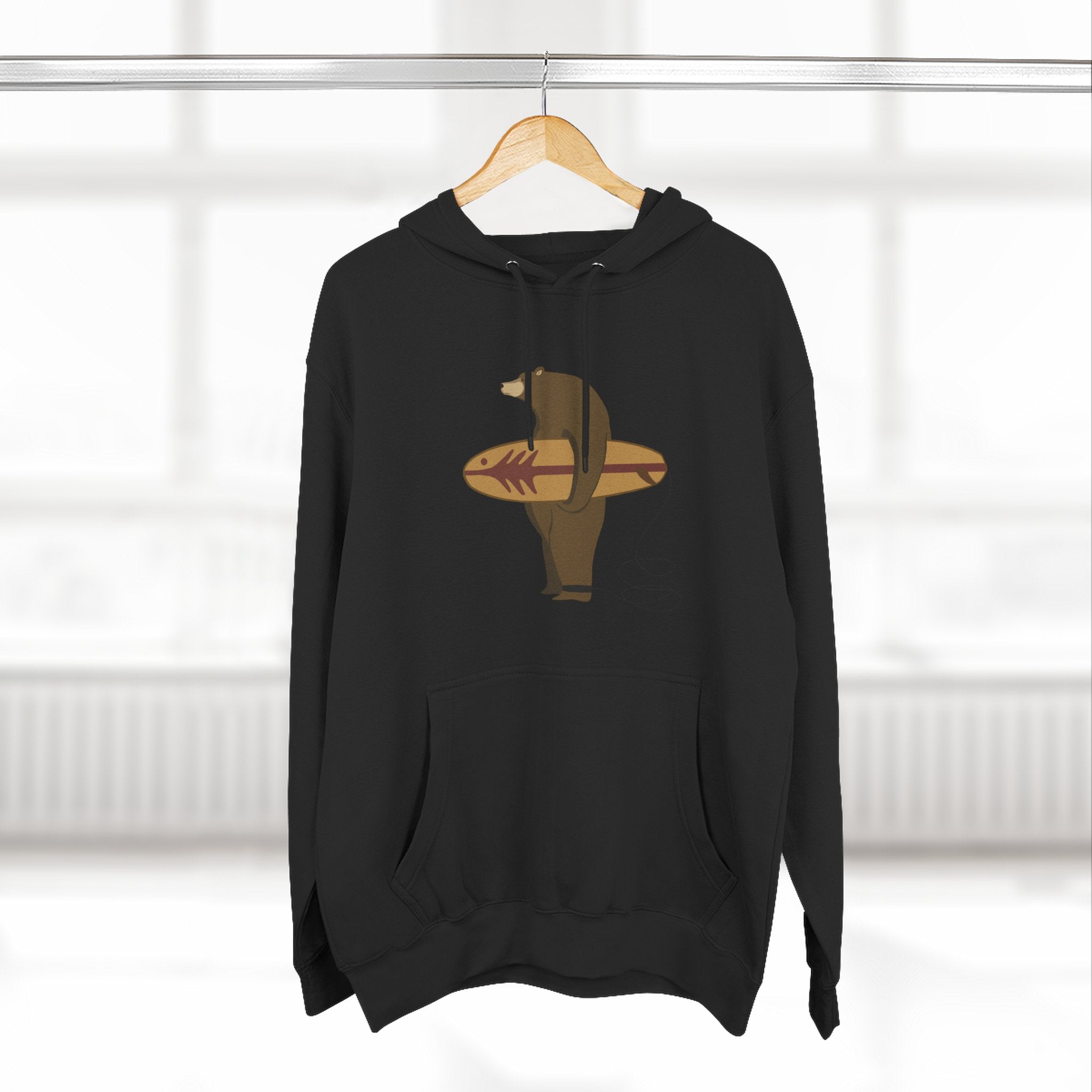 Surfing Grizzly Bear Fleece Hoodie by Fabian Lavater