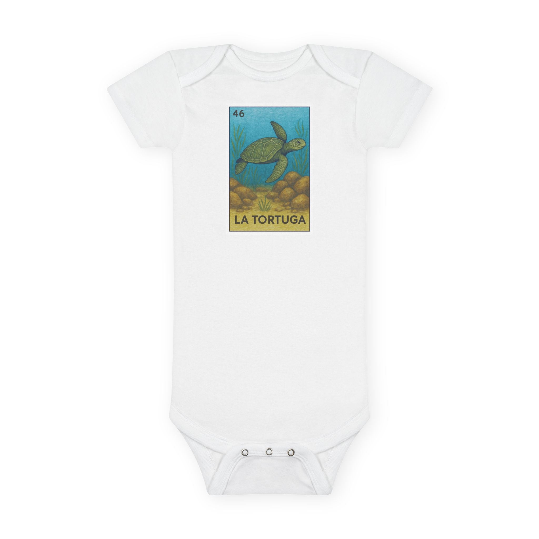 Turtle Lotería baby cotton onesie image 3