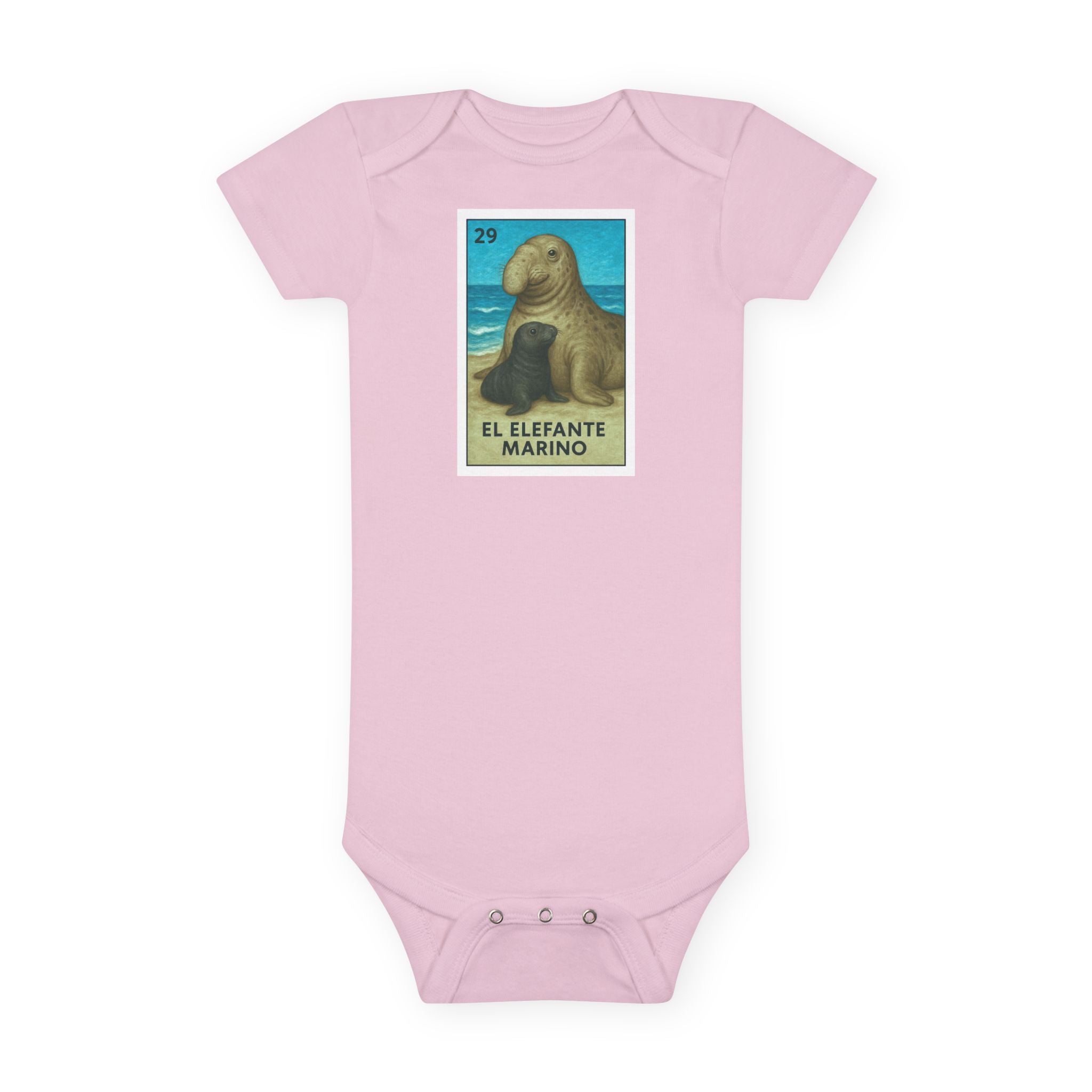 Elephant Seal Lotería baby cotton onesie image 2