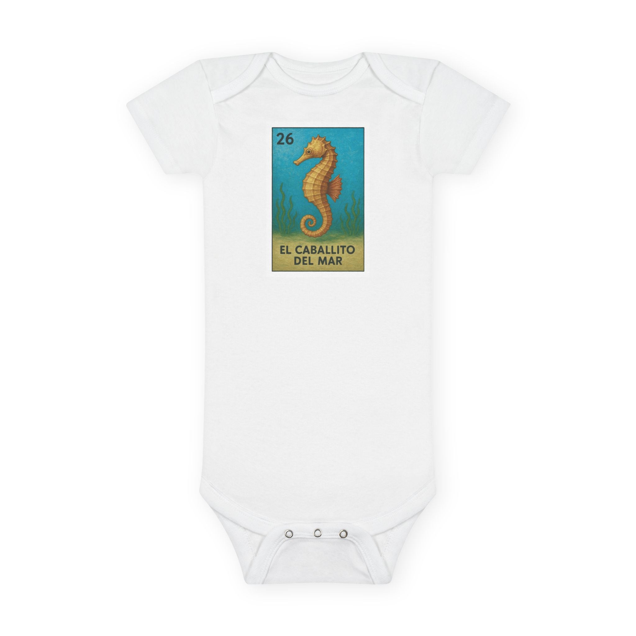 Seahorse Lotería baby cotton onesie image 3
