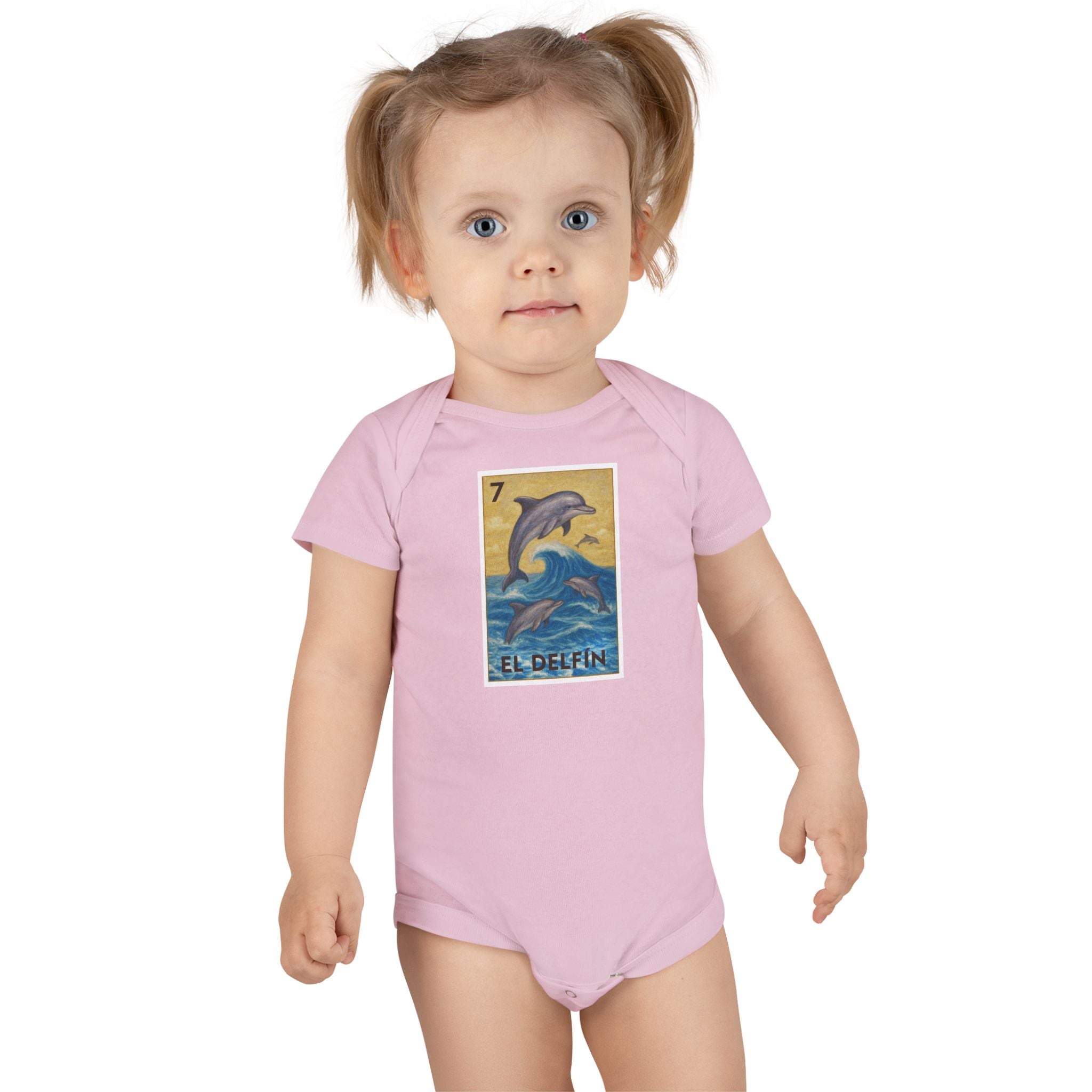 Dolphin Lotería - Baby Short Sleeve 100% Cotton Onesie (El Delfín)