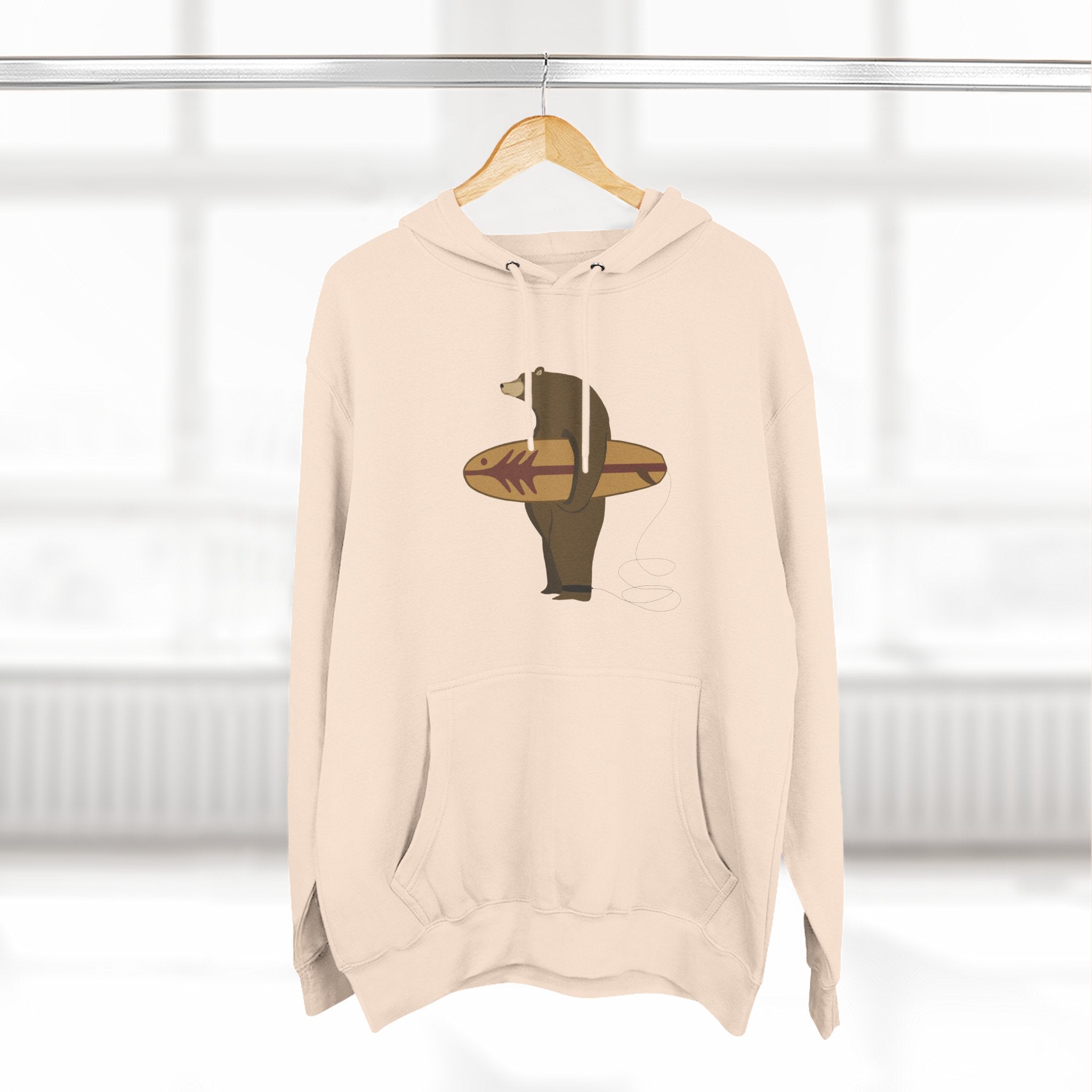 Surfing Grizzly Bear Fleece Hoodie by Fabian Lavater