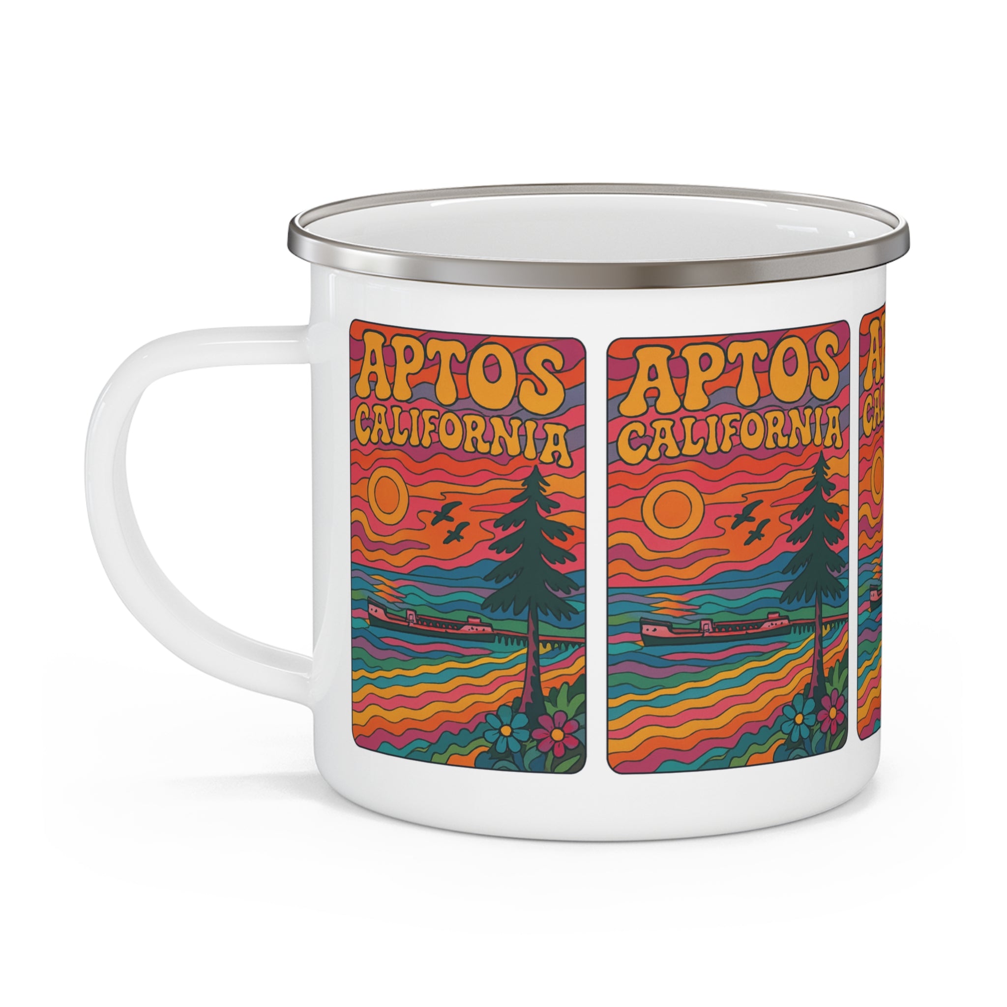 Aptos California Psychedelic Enamel Camping Mug (12oz, small)