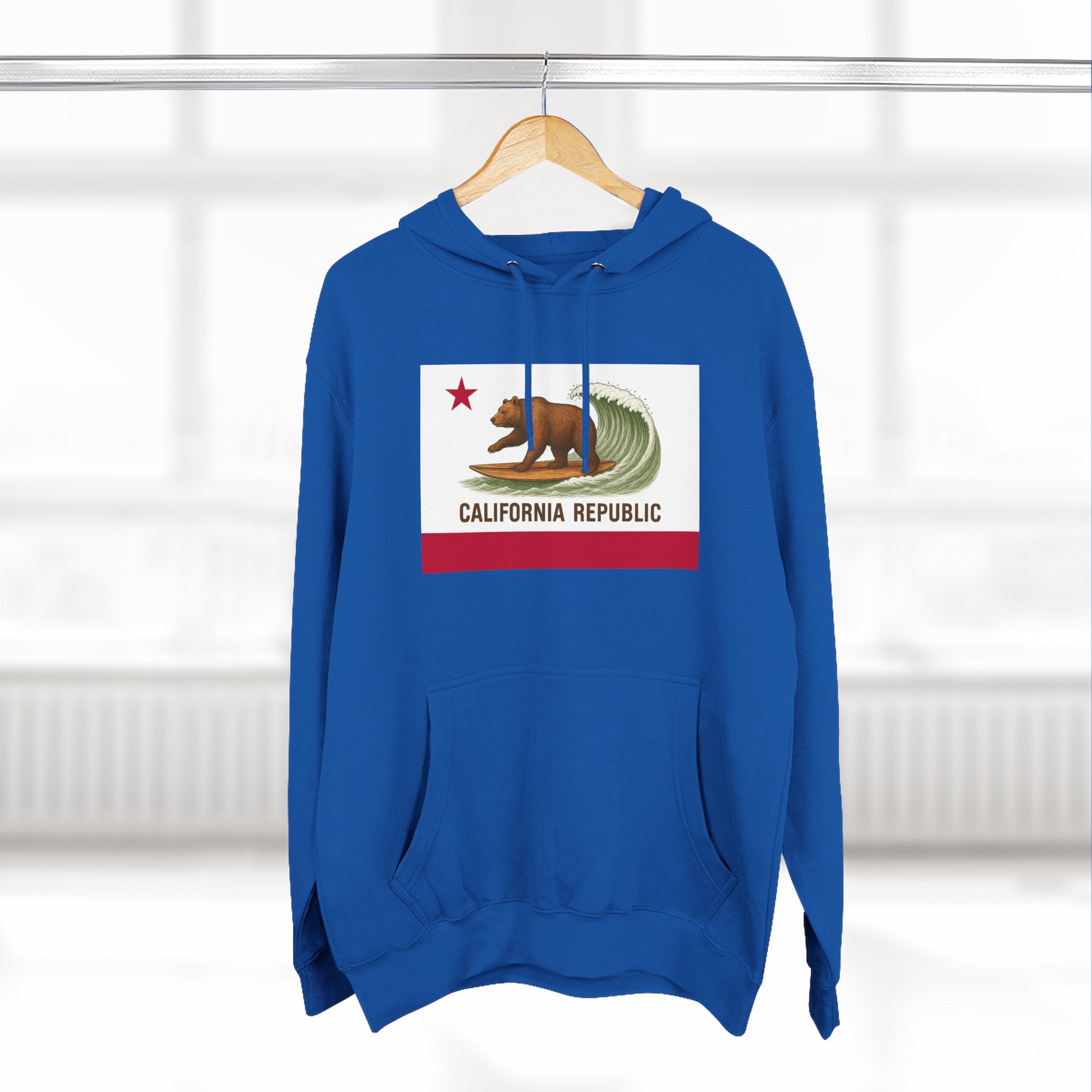 California Surfing Bear Flag Fleece Hoodie