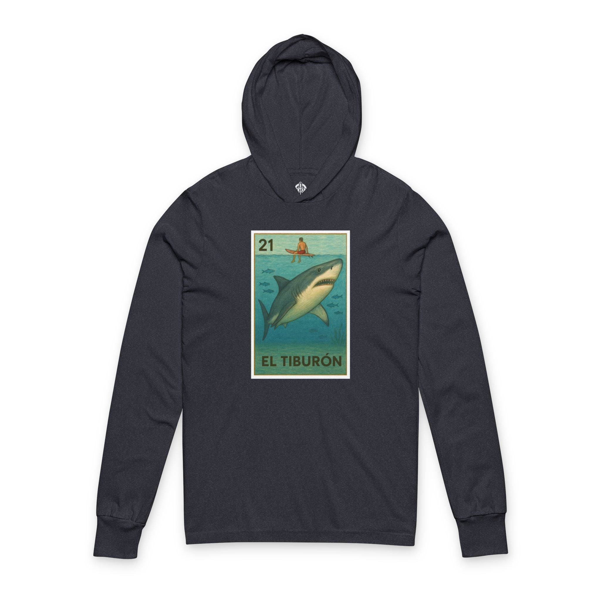Shark Lotería cotton hooded long sleeve t-shirt image 1