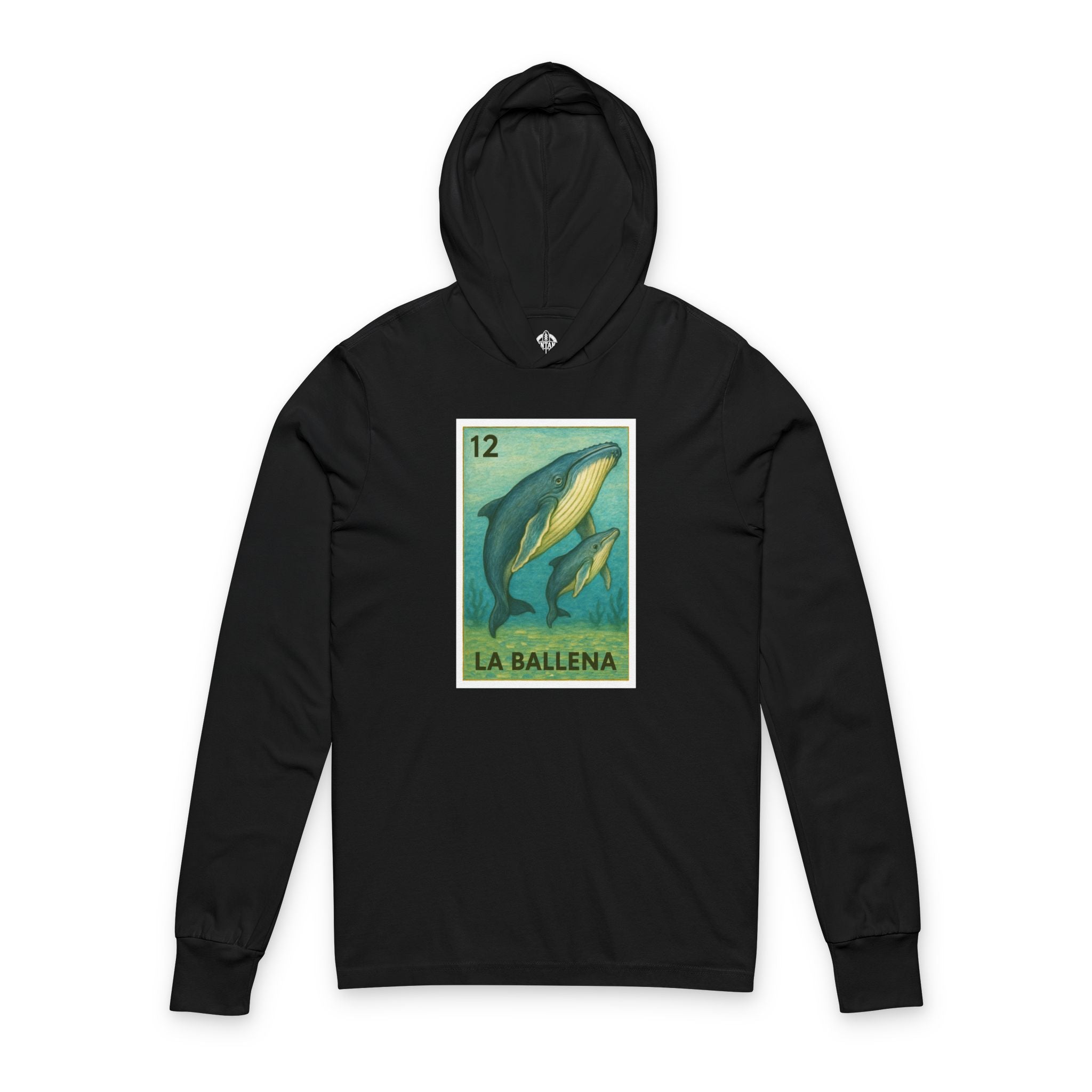 Whale Lotería cotton hooded long sleeve t-shirt image 3