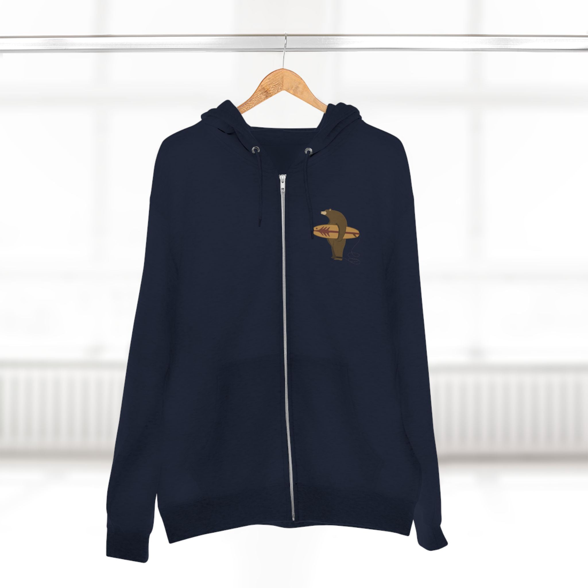 Surfing Grizzly Bear Zip Hoodie