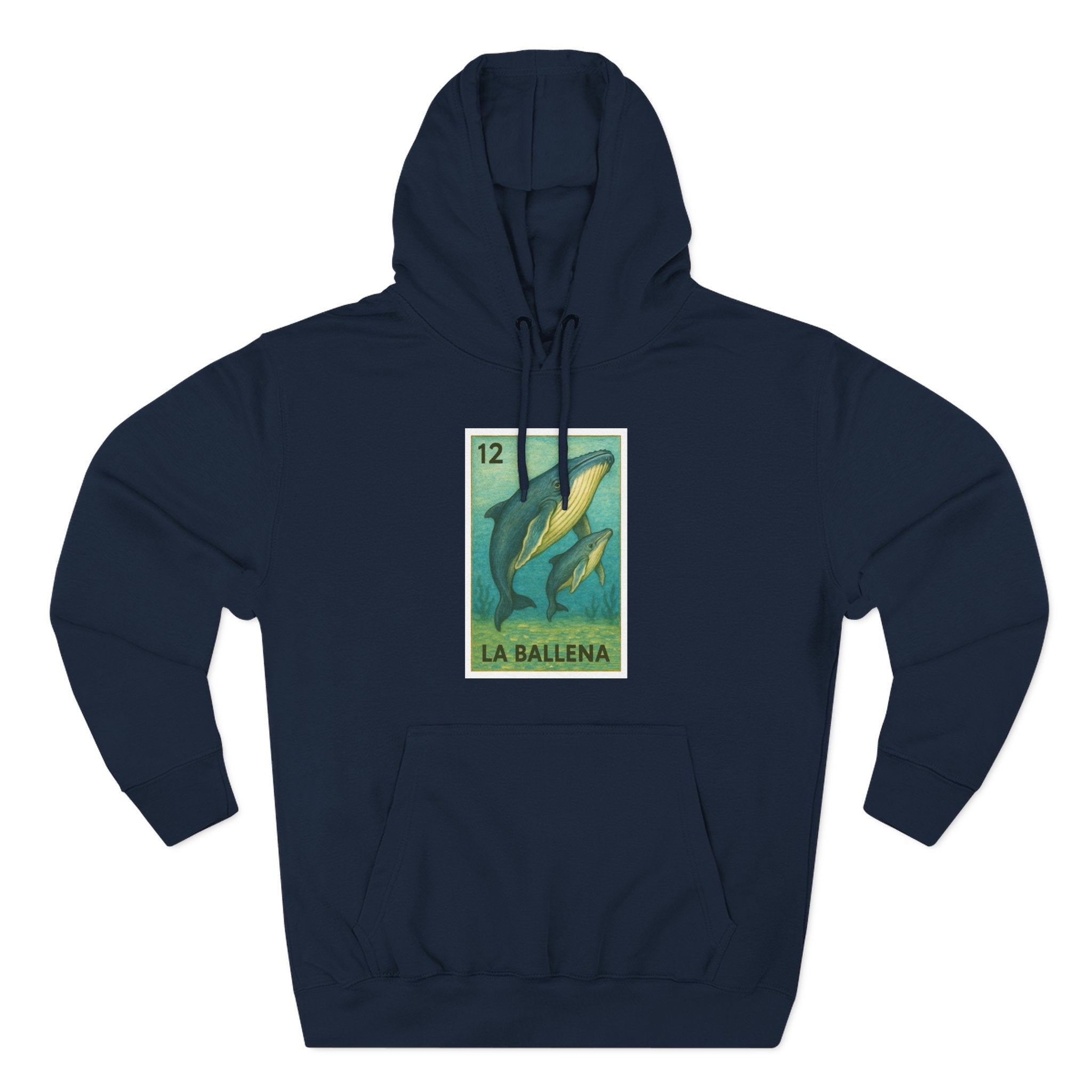 Whale Lotería Unisex - Pull-Over Cotton Blend Fleece Hoodie (La Ballena)