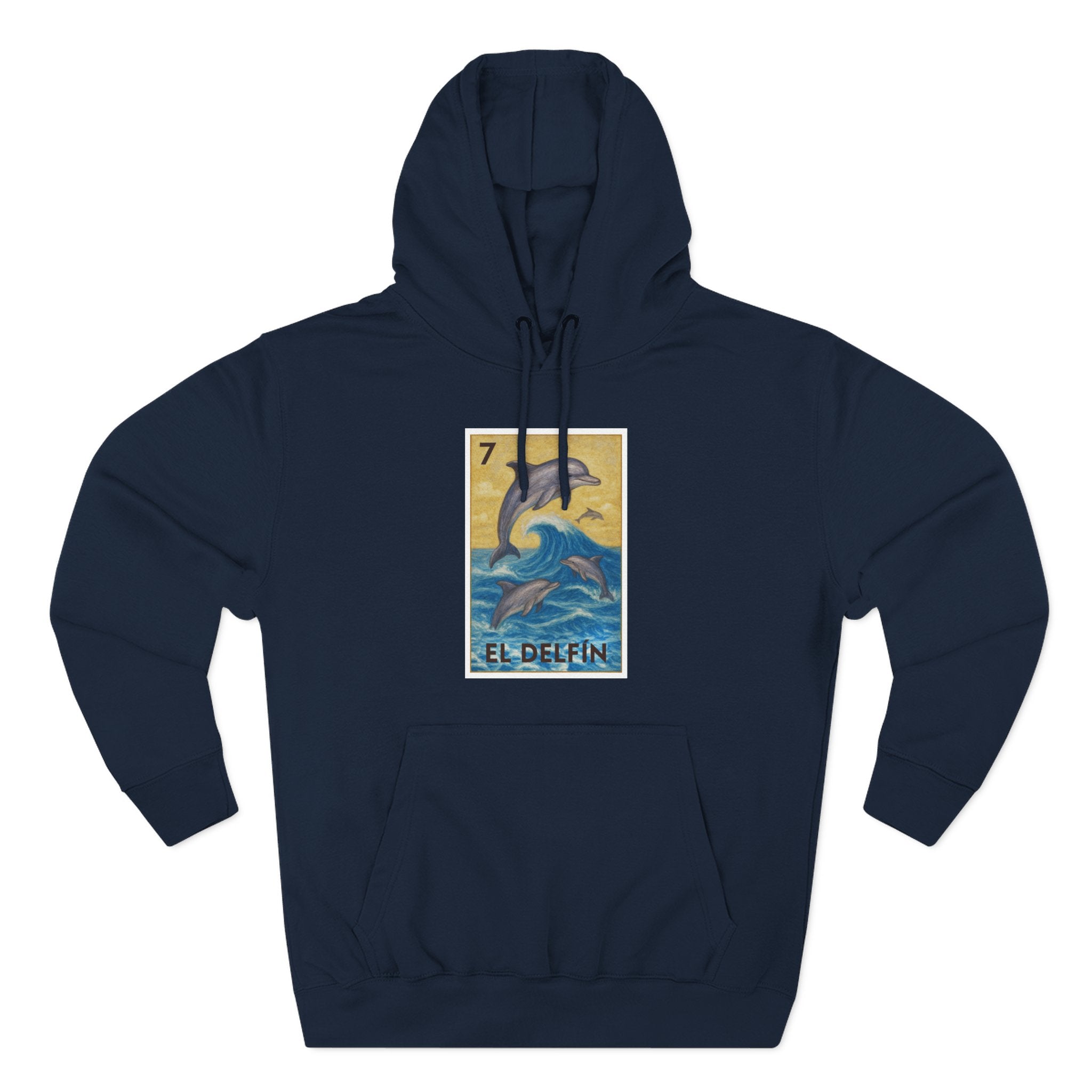 Dolphin Lotería Unisex - Pull-Over Cotton Blend Fleece Hoodie (El Delfín)