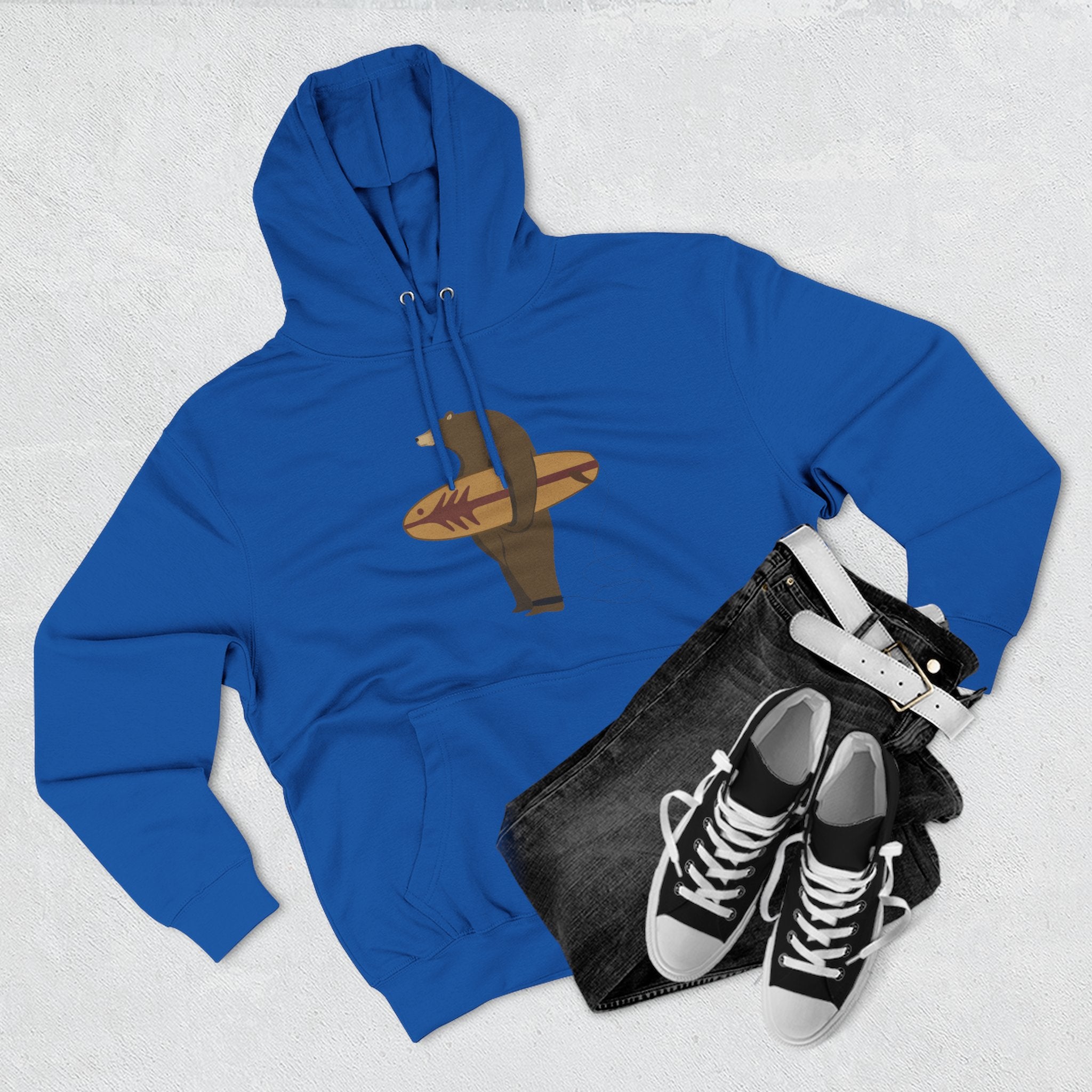 Surfing Grizzly Bear Fleece Hoodie by Fabian Lavater