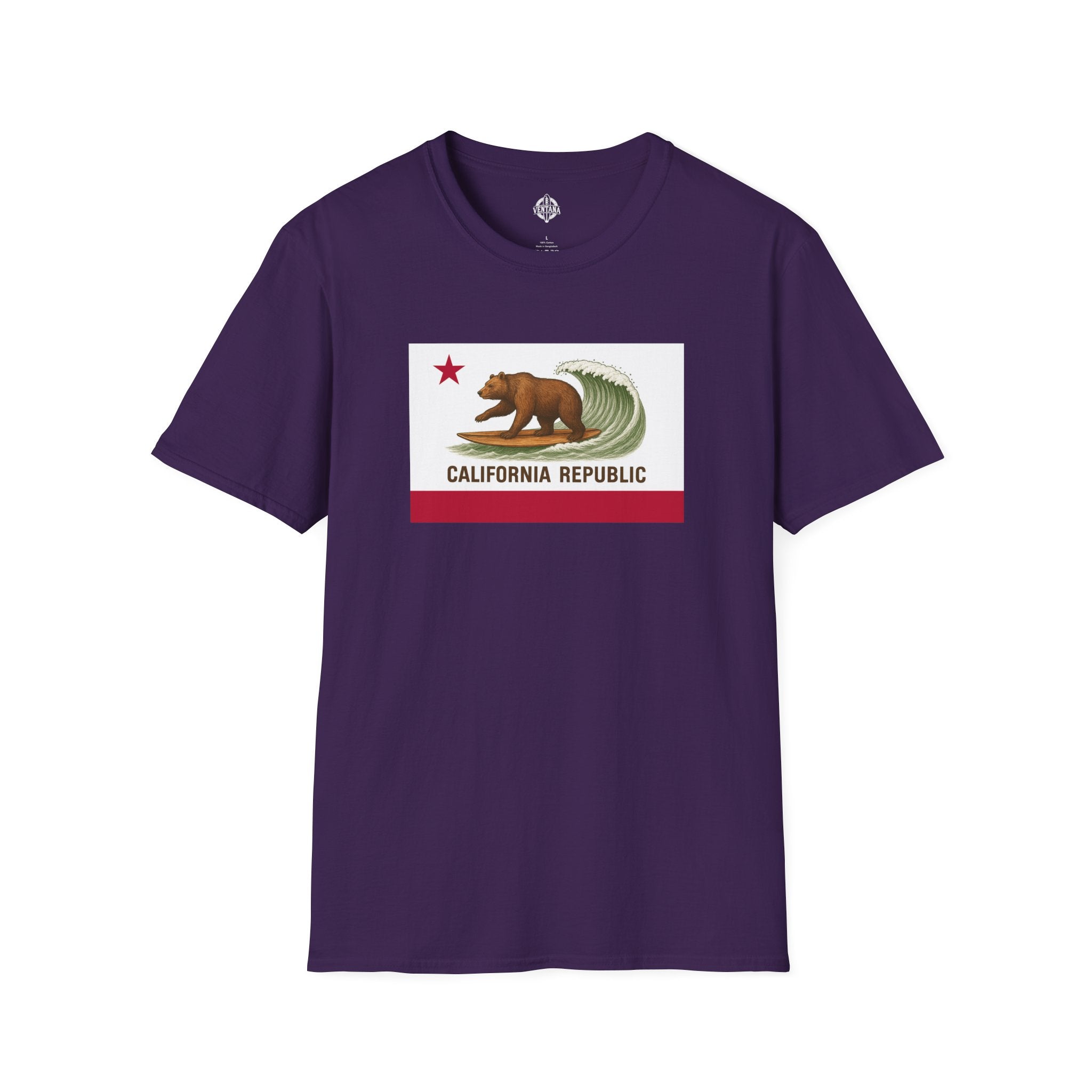 California Surfing Bear Flag Unisex - Soft Style U.S. Cotton T-Shirt