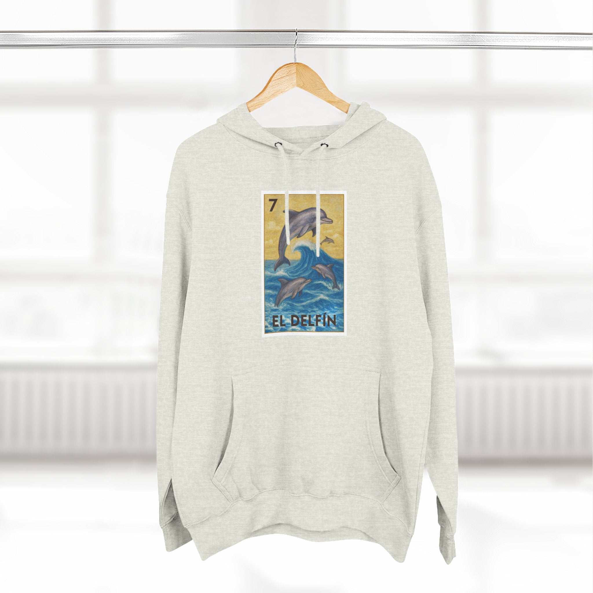 Dolphin Lotería Unisex - Pull-Over Cotton Blend Fleece Hoodie (El Delfín)