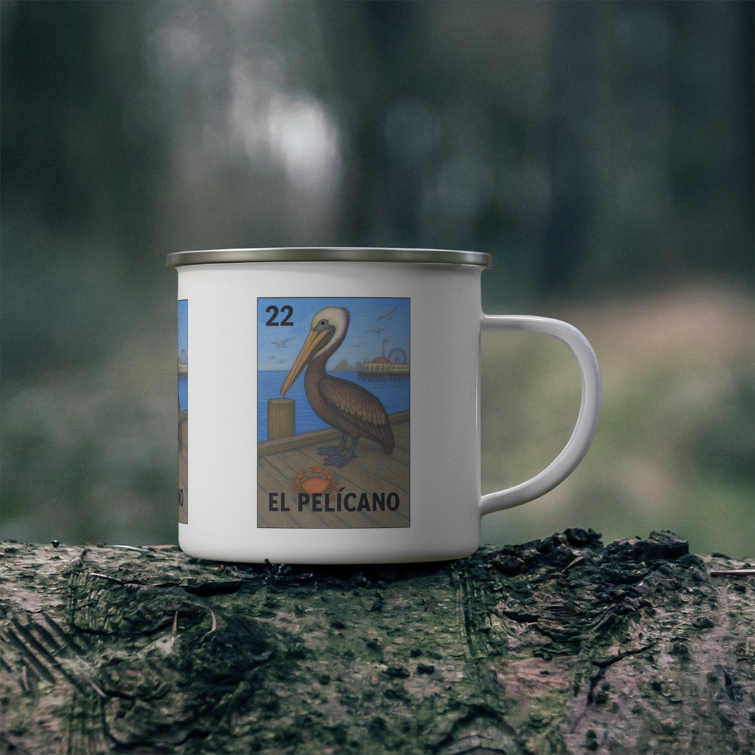 Pelican Lotería Enamel Camping Mug (El Pelícano) (12oz - small)