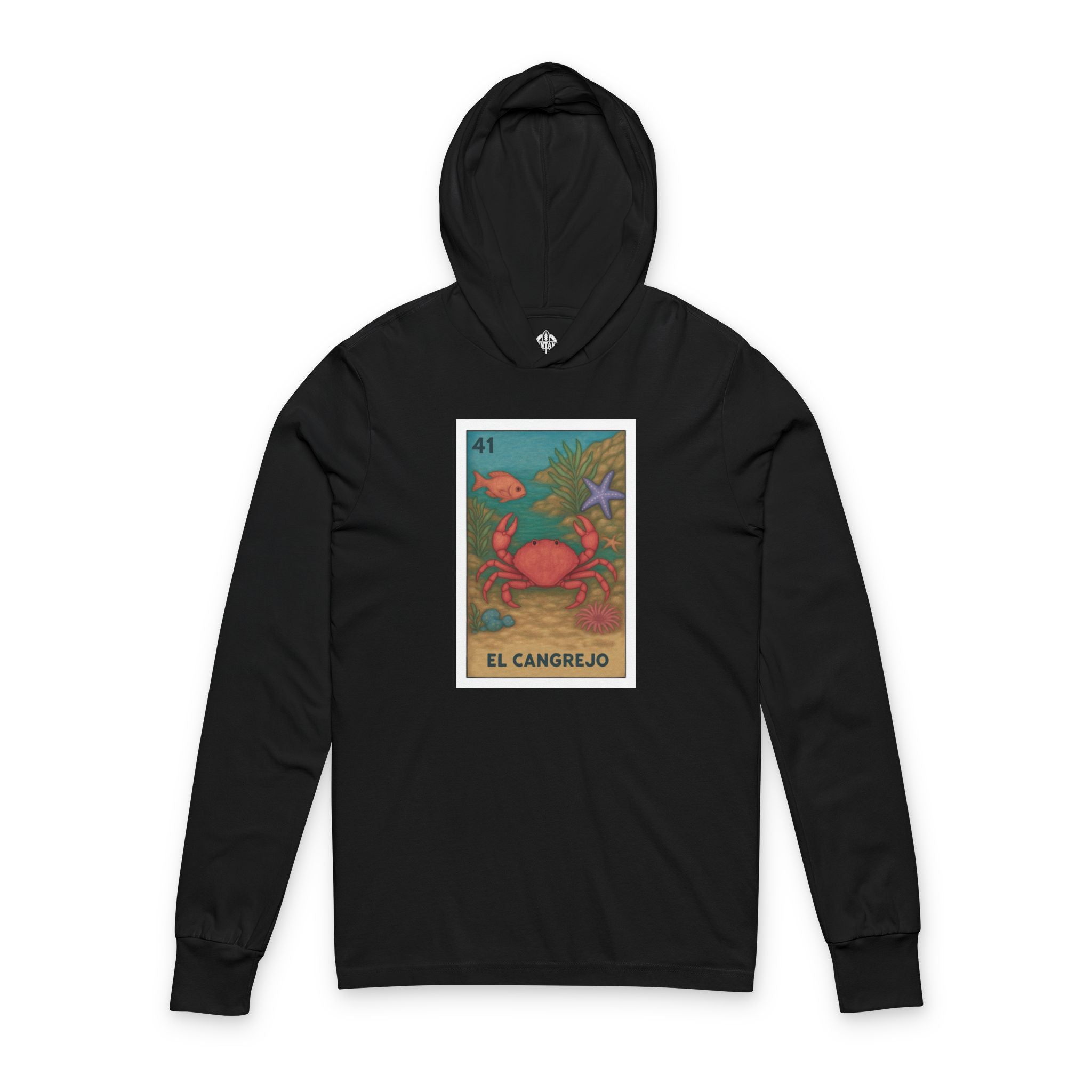 Crab Lotería cotton hooded long sleeve t-shirt image 4