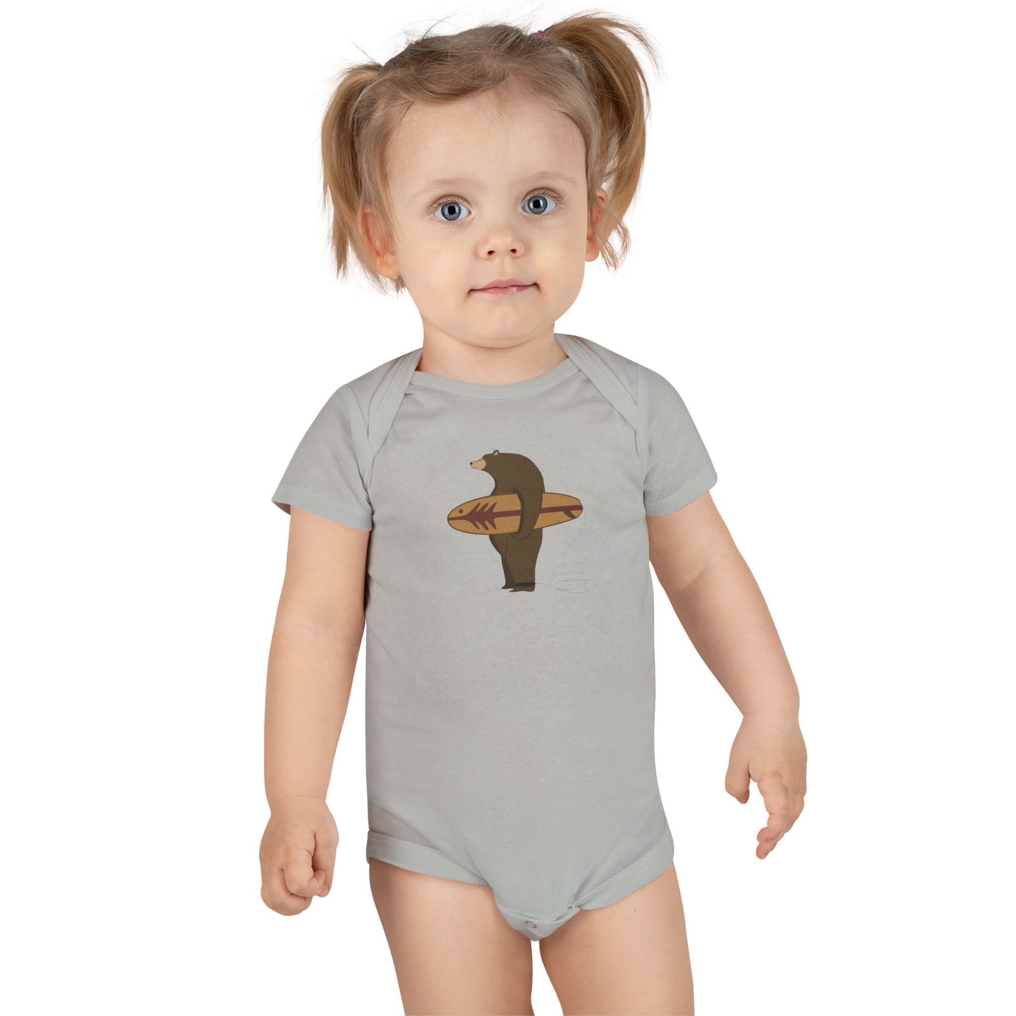 Surfing Grizzly Bear by Fabian Lavater baby cotton onesie image 10
