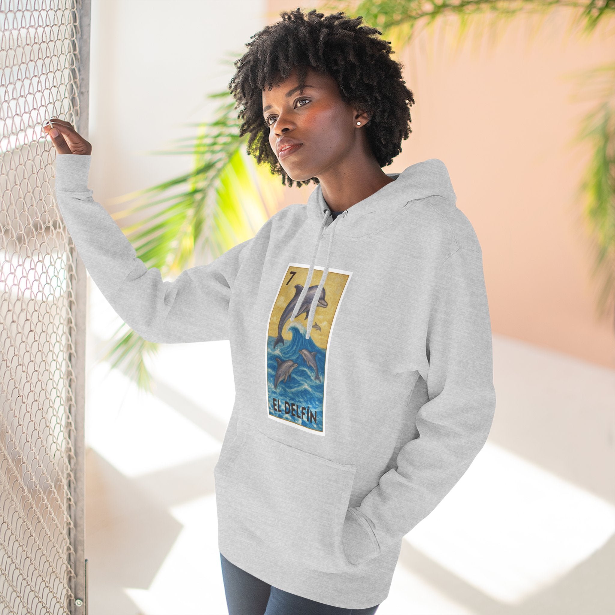 Dolphin Lotería Unisex - Pull-Over Cotton Blend Fleece Hoodie (El Delfín)
