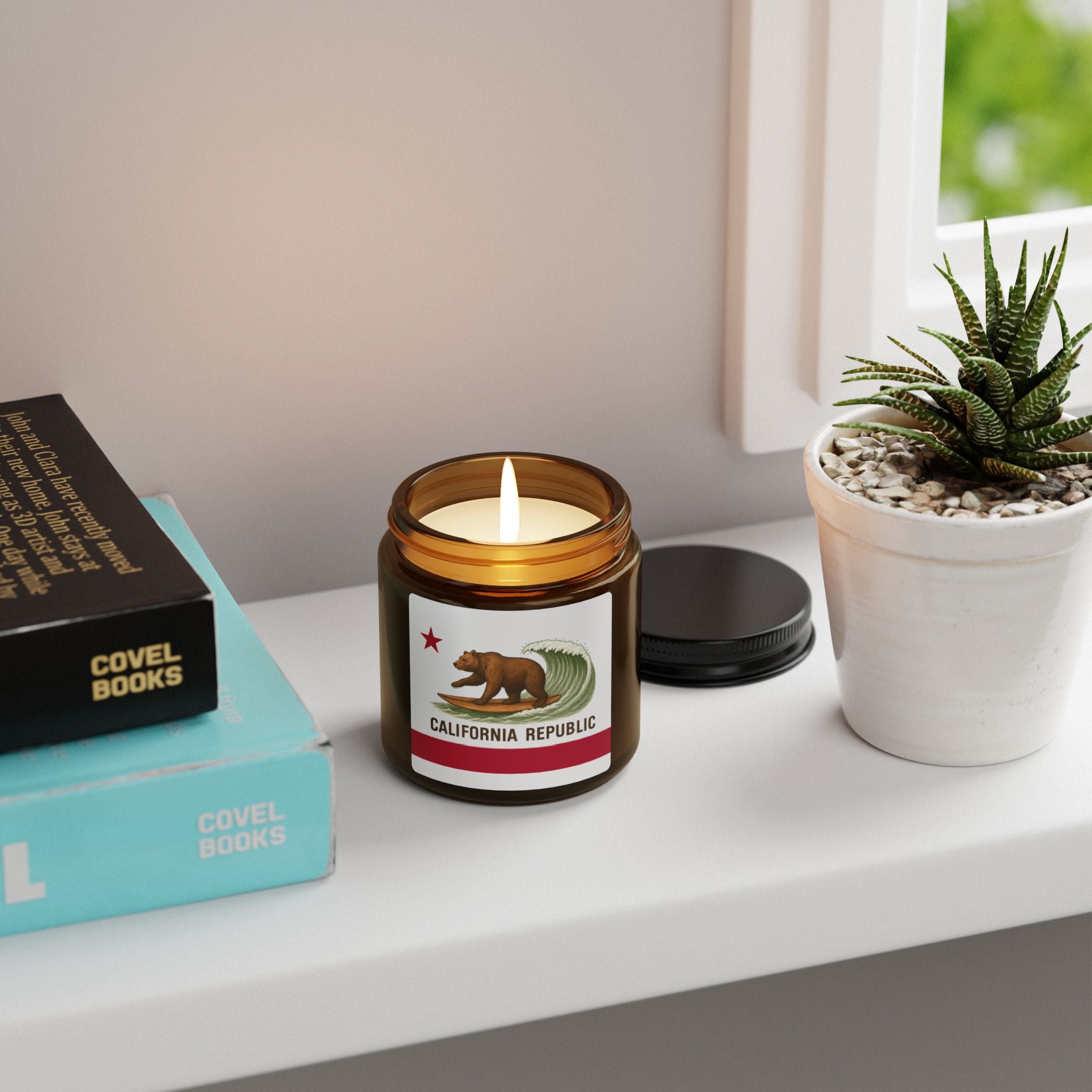 California Surfing Bear Flag - Scented Soy Candle