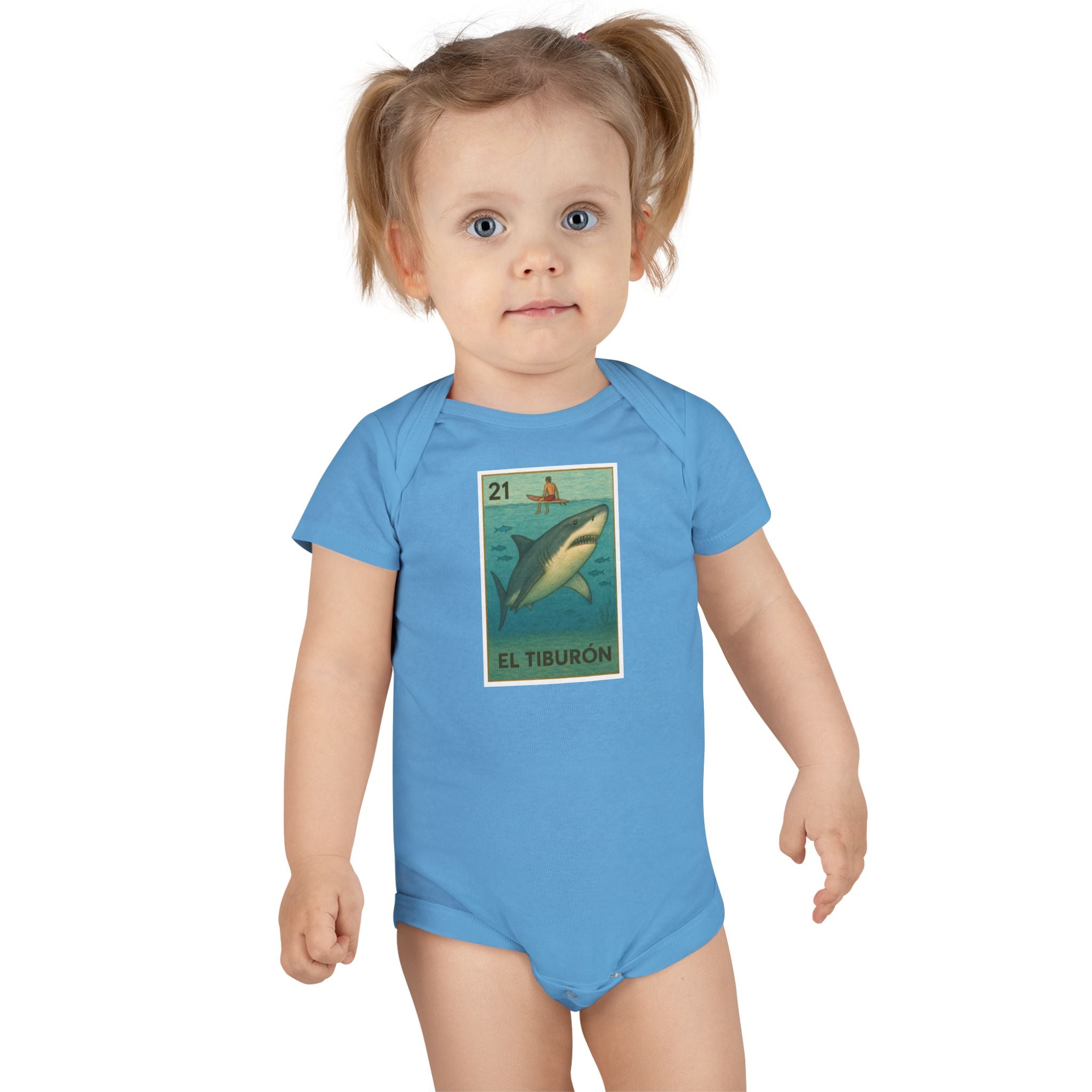Shark Lotería baby cotton onesie image 13