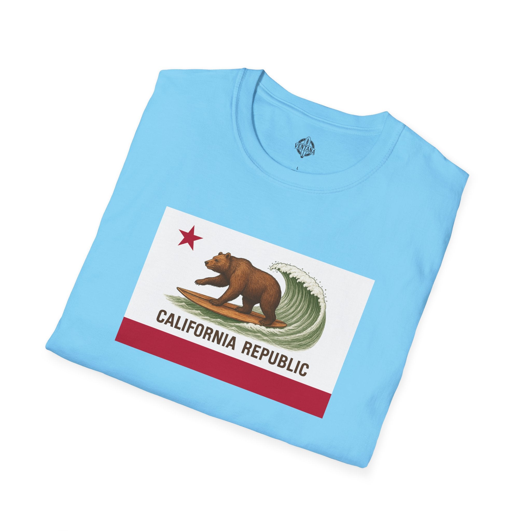 California Surfing Bear Flag Unisex - Soft Style U.S. Cotton T-Shirt