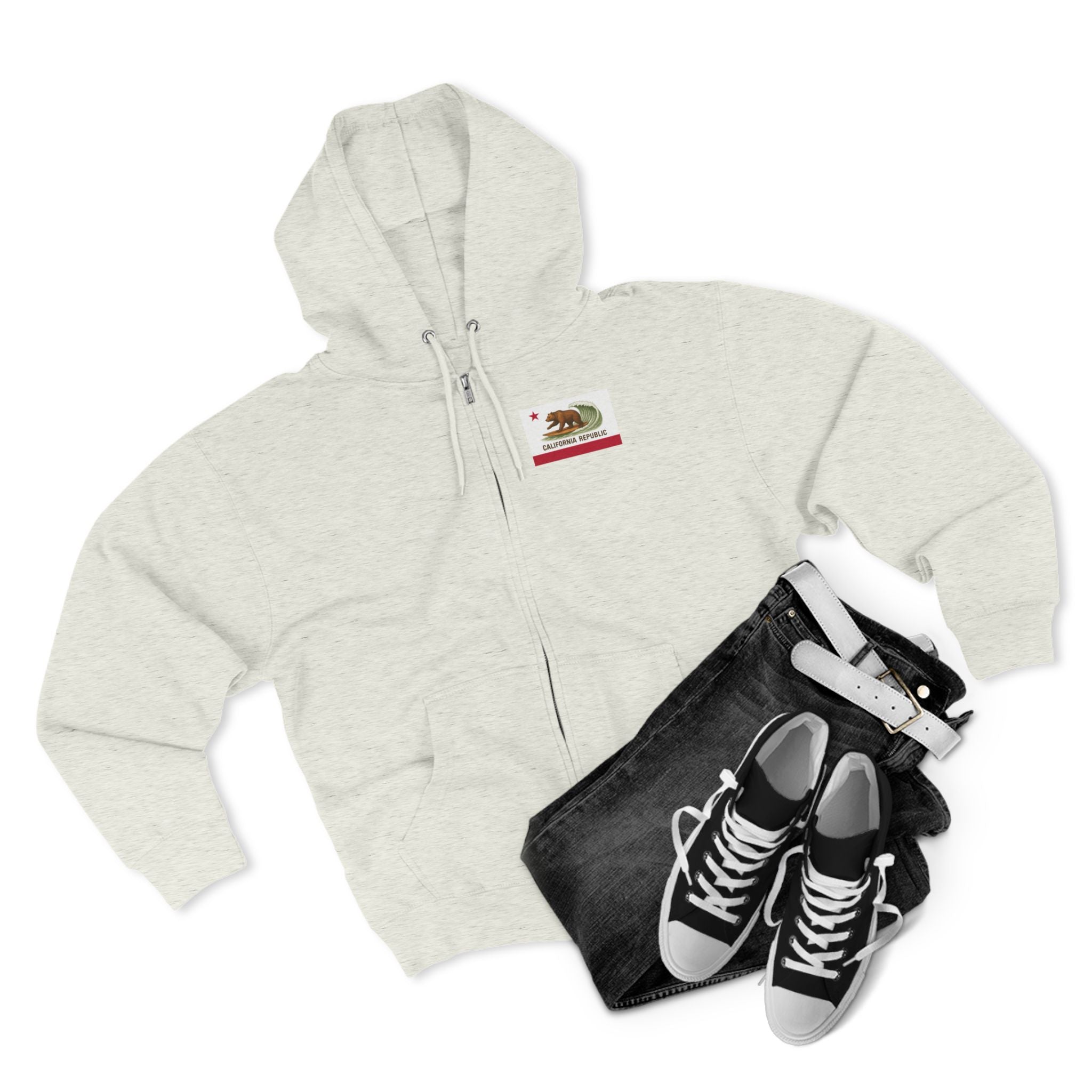 California Surfing Bear Flag Zip Hoodie