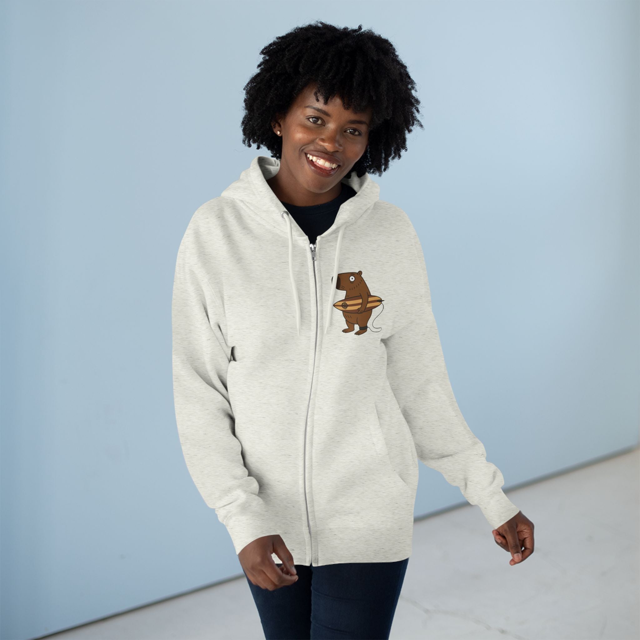 Capybara Surfer Zip Hoodie