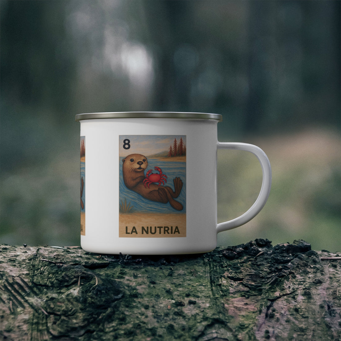 Sea Otter Lotería Enamel Camping Mug (La Nutria) (12oz - small)