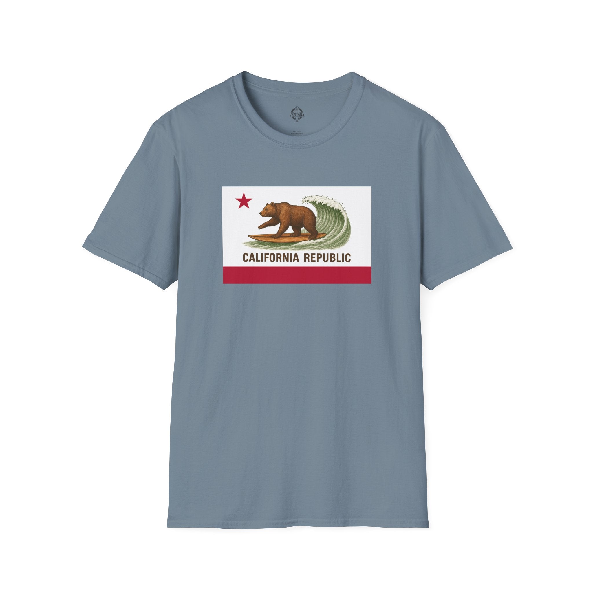 California Surfing Bear Flag Unisex - Soft Style U.S. Cotton T-Shirt