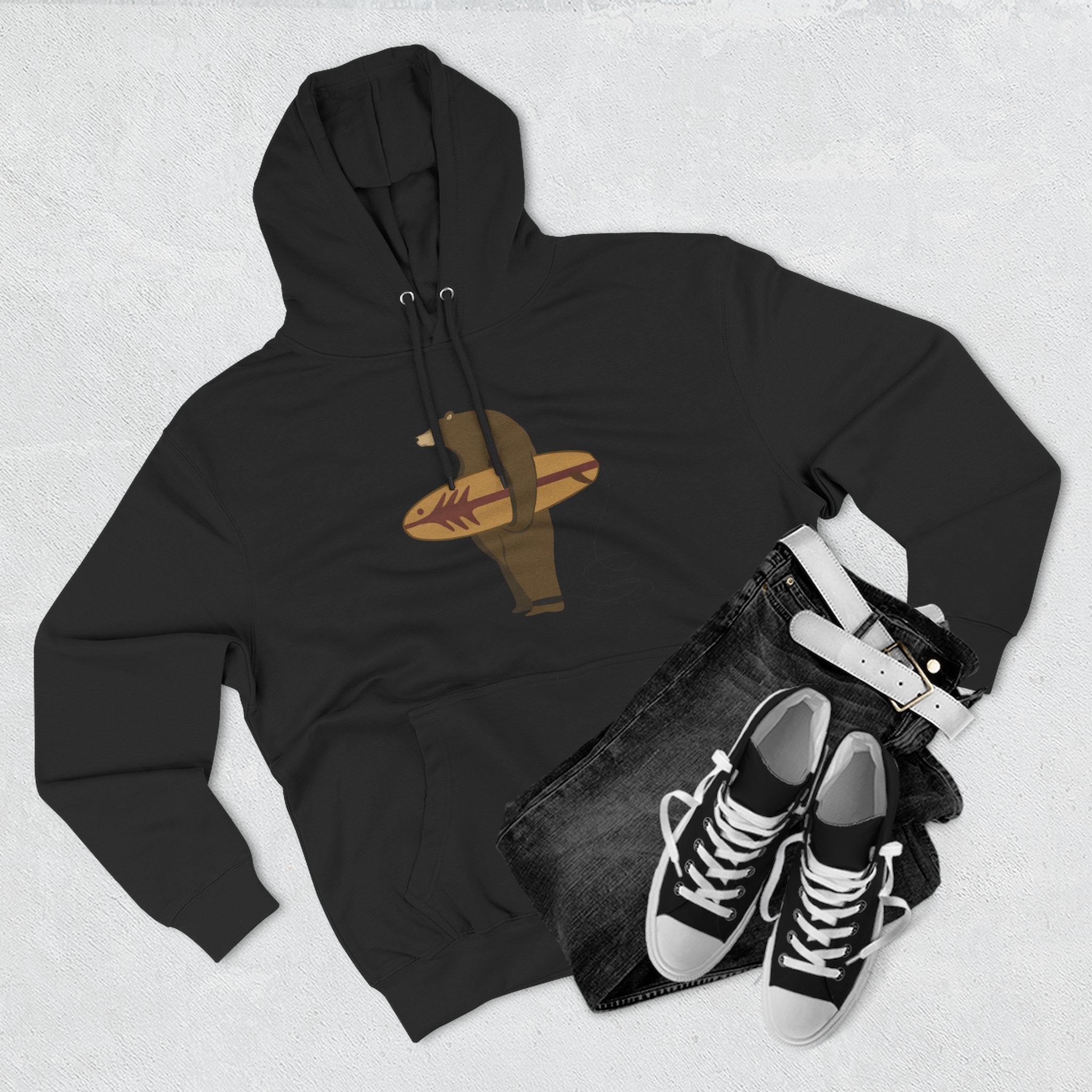 Surfing Grizzly Bear Fleece Hoodie by Fabian Lavater