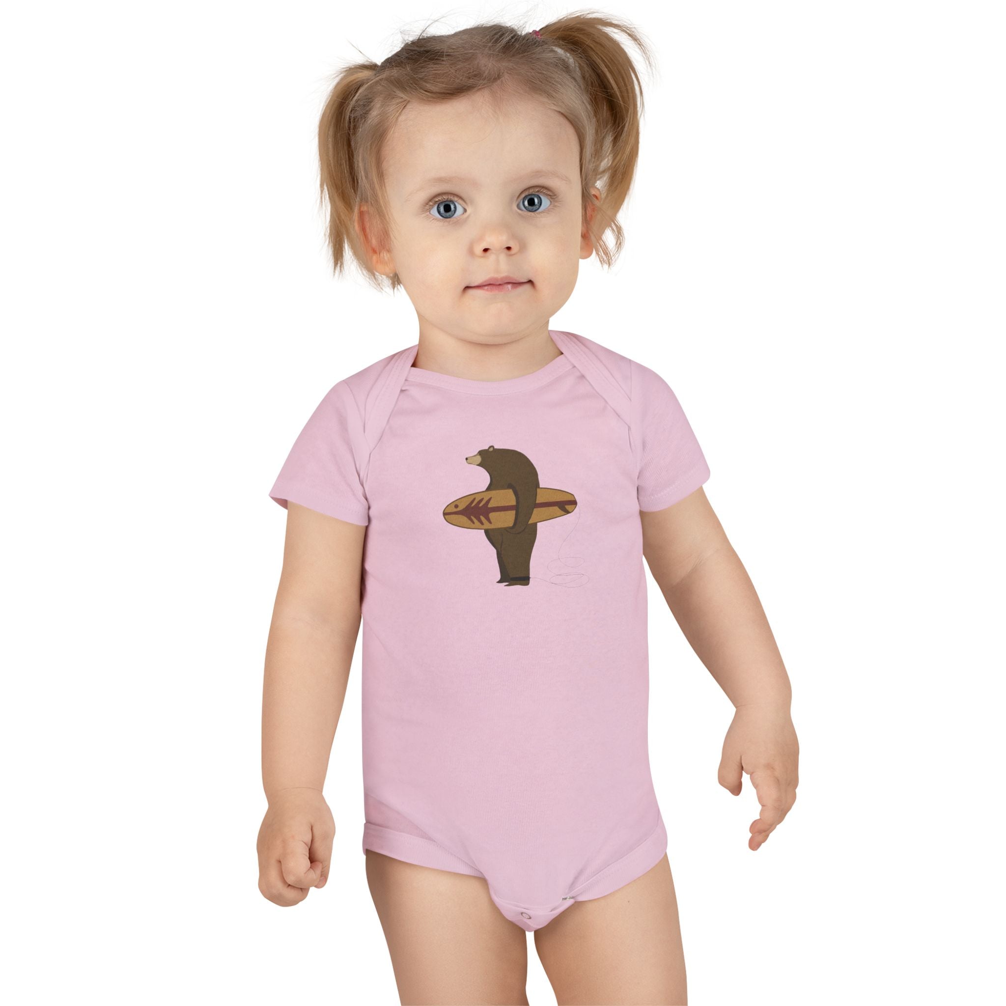 Surfing Grizzly Bear by Fabian Lavater baby cotton onesie image 16