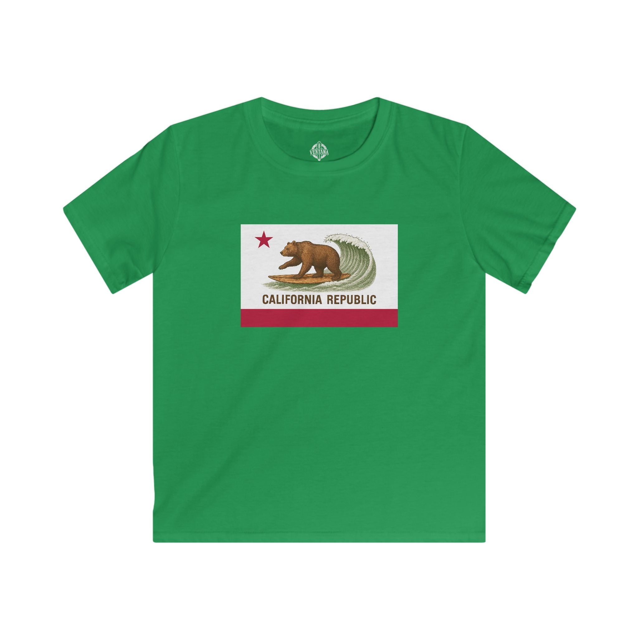 California Surfing Bear Flag Kids - Soft Style U.S. Cotton T-Shirt