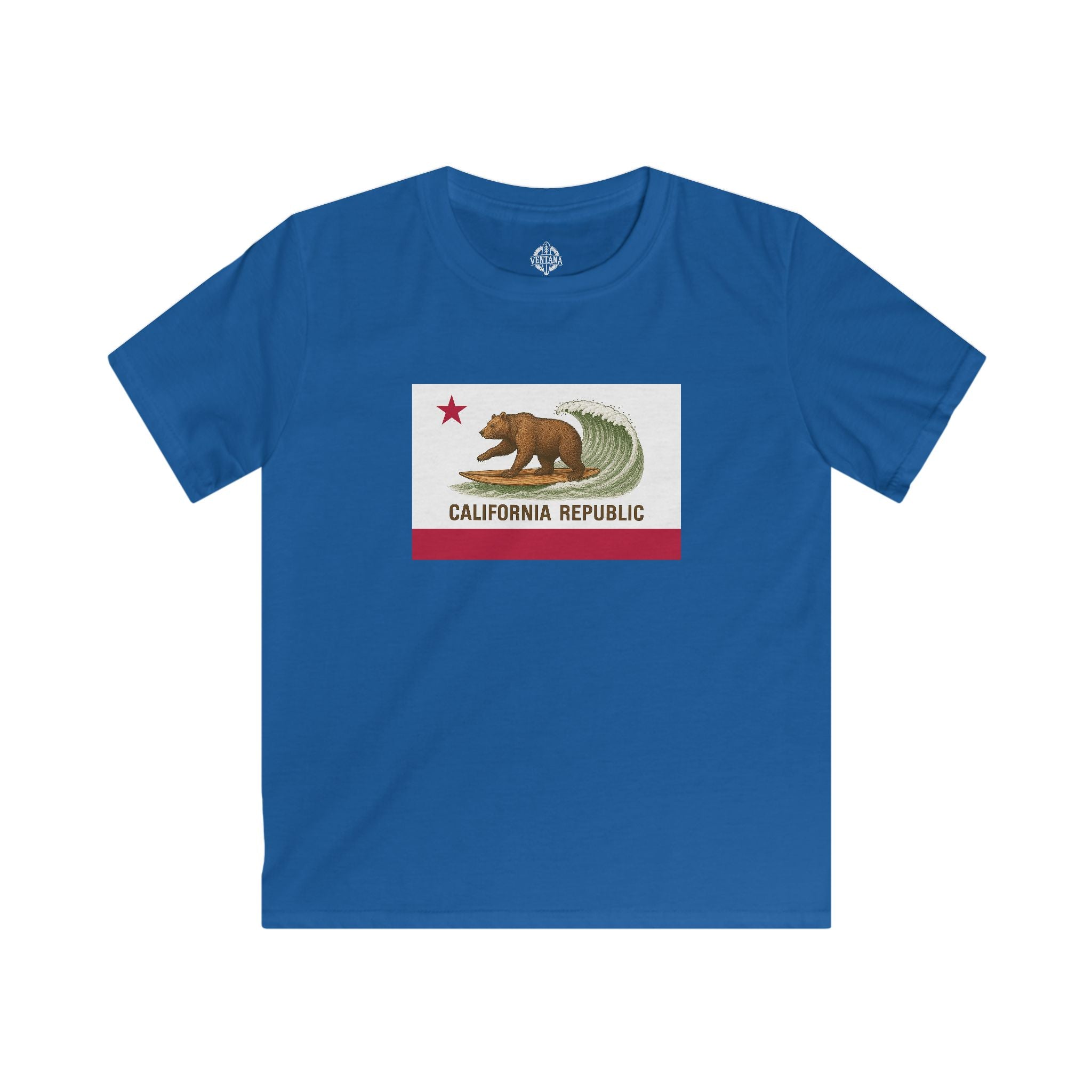 California Surfing Bear Flag Kids - Soft Style U.S. Cotton T-Shirt