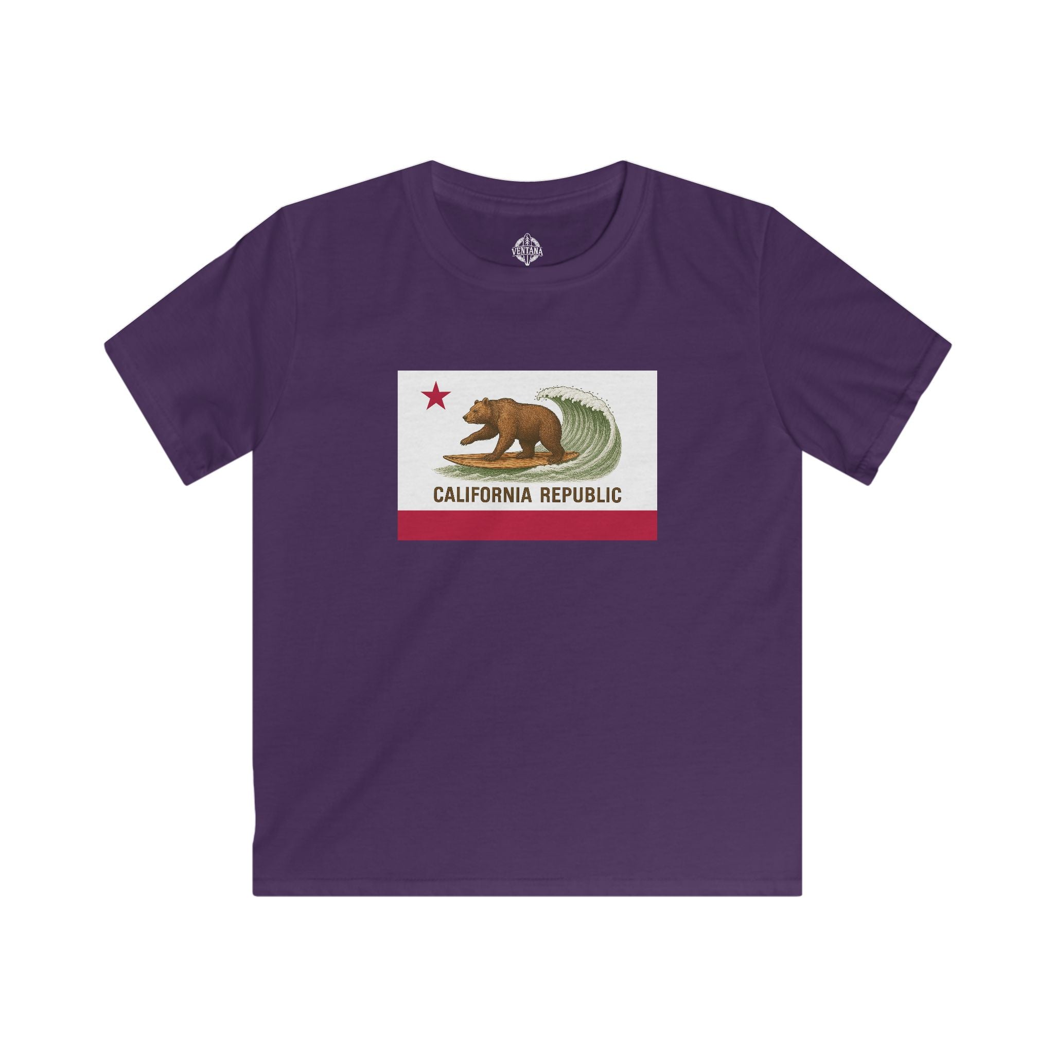 California Surfing Bear Flag Kids - Soft Style U.S. Cotton T-Shirt