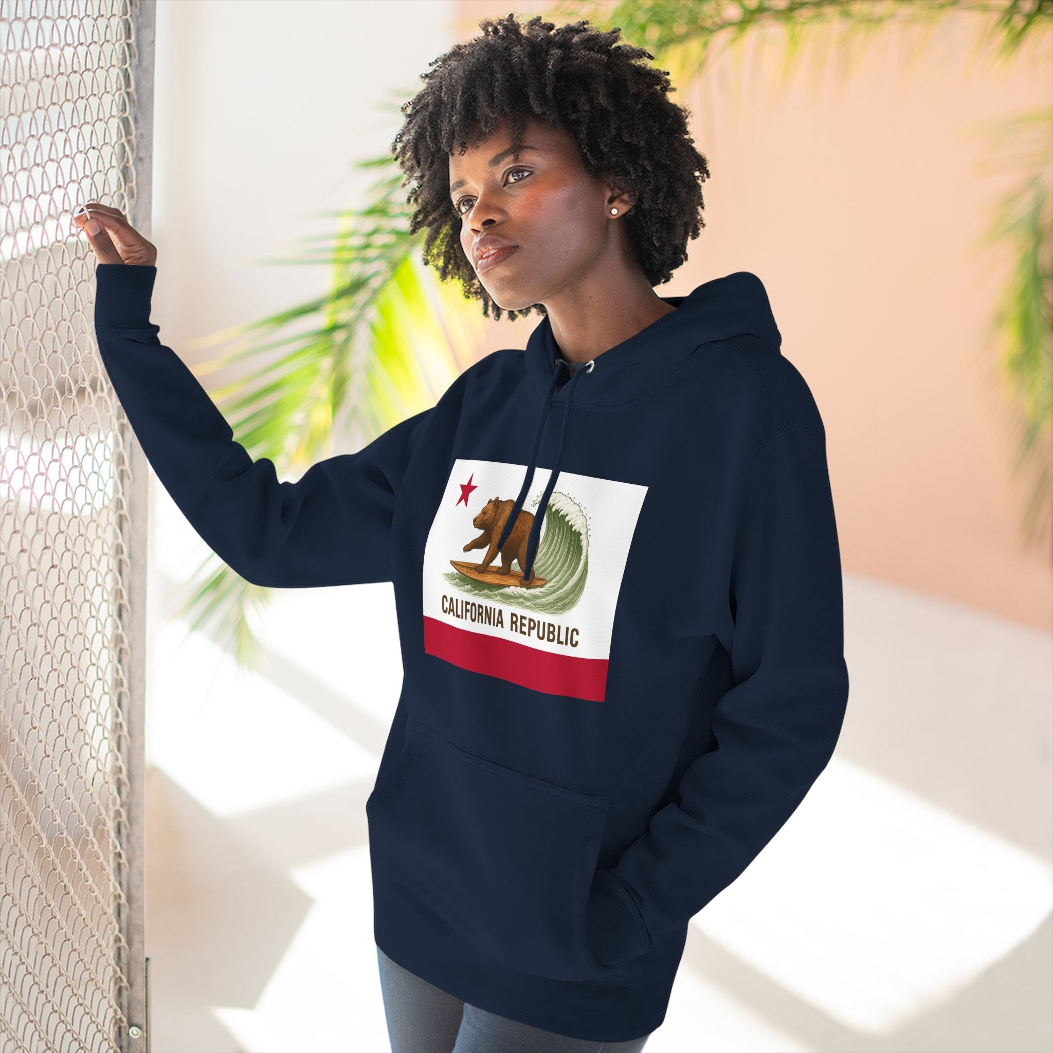 California Surfing Bear Flag fleece hoodie image 10