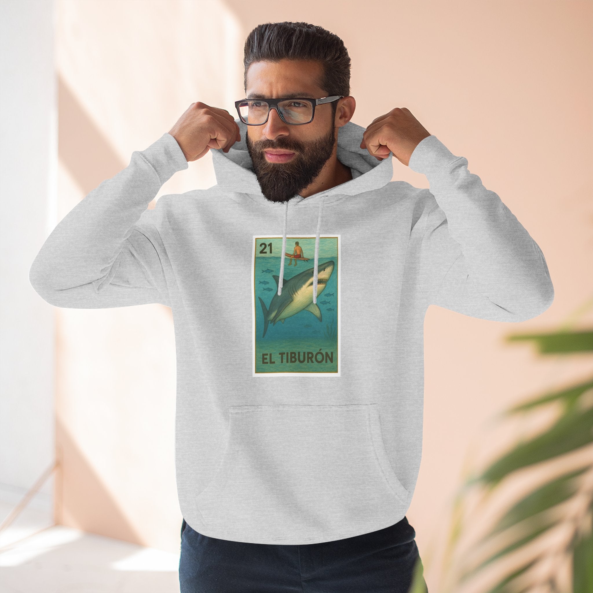 Shark Lotería Unisex - Pull-Over Cotton Blend Fleece Hoodie (El Tiburón)
