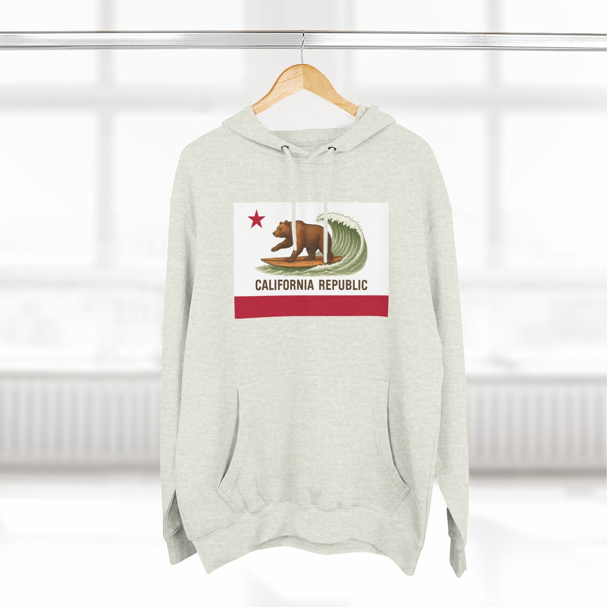 California Surfing Bear Flag Fleece Hoodie